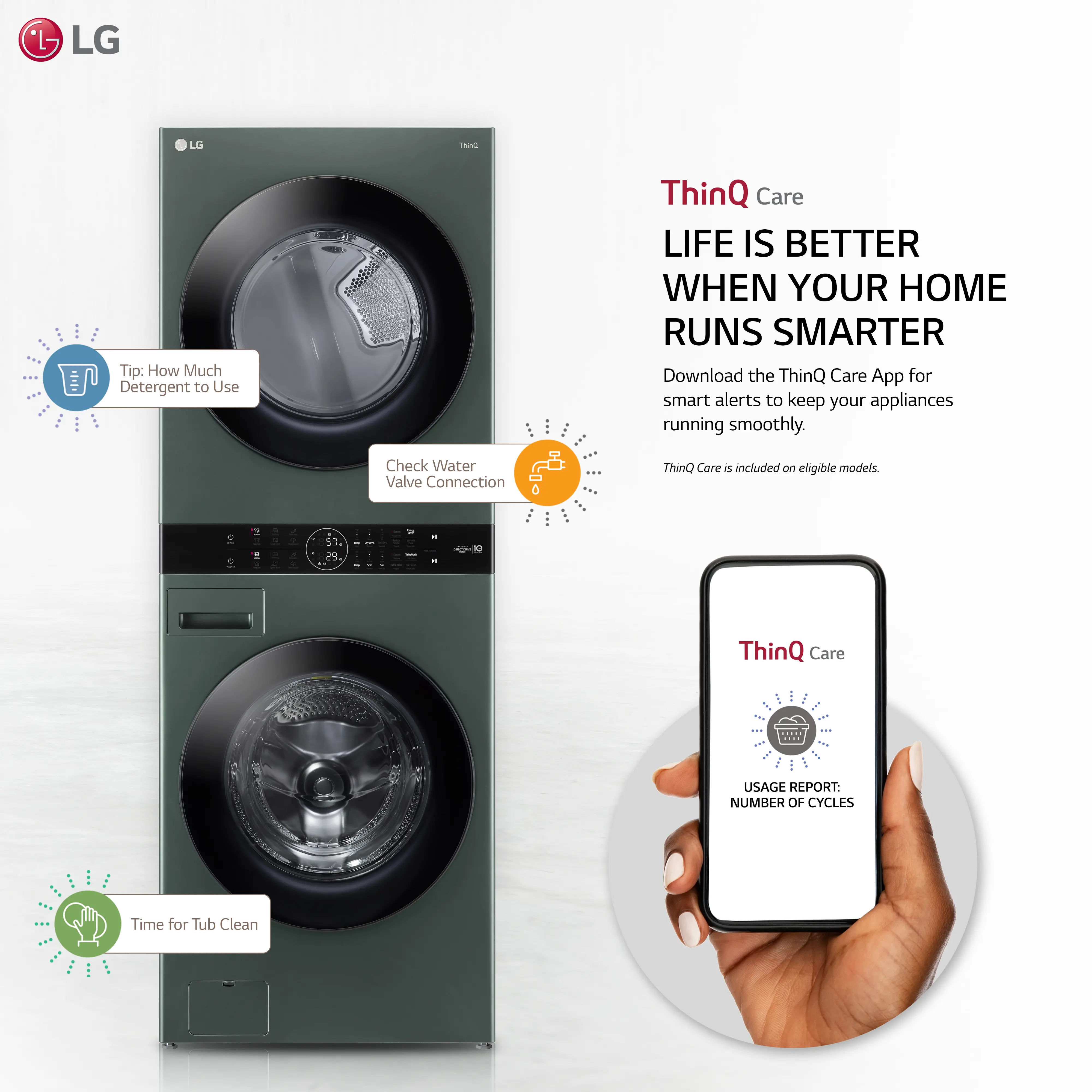 WKGX201HGA LG WashTower Gas Washer and Dryer Set - Nature Green-8