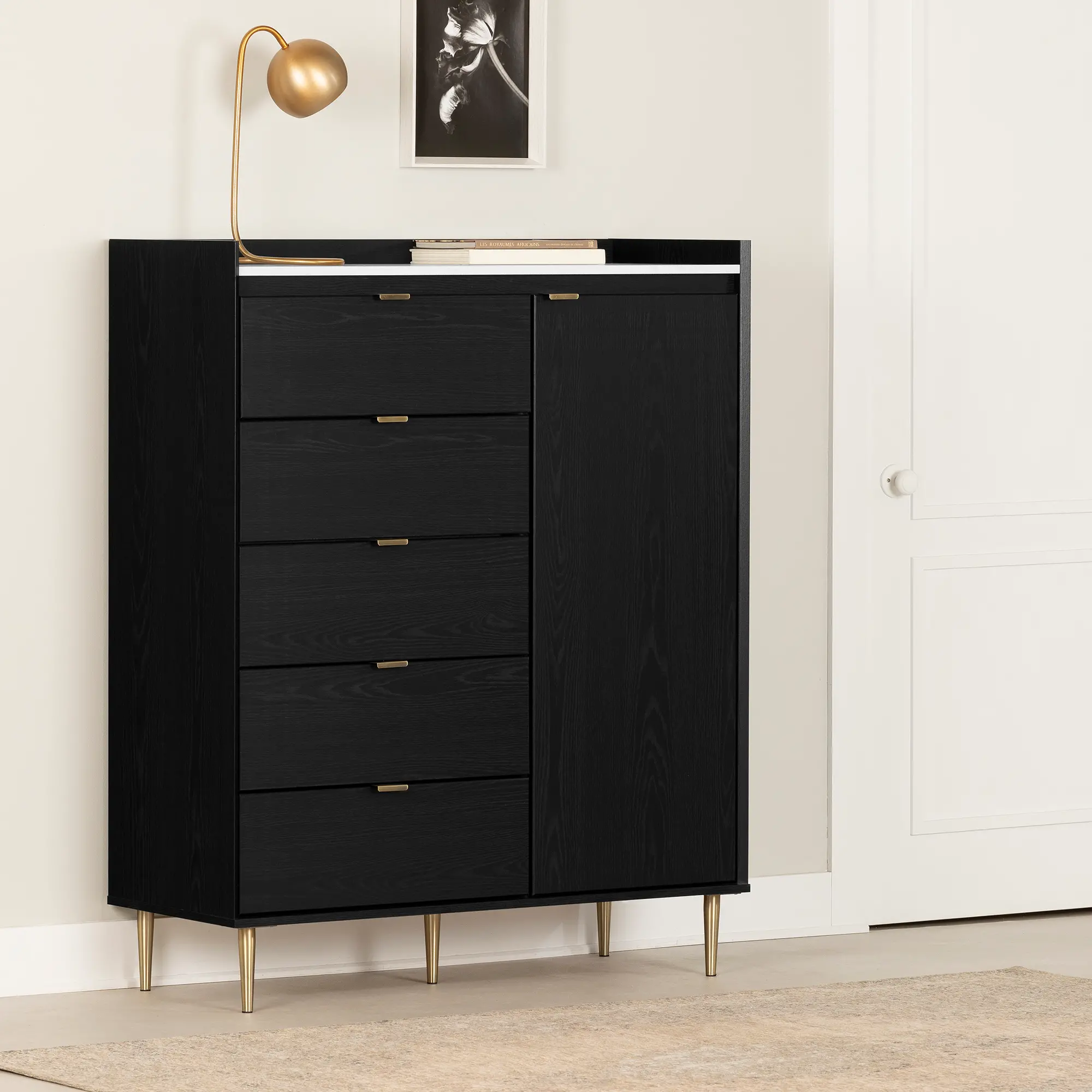 13538 Hype Black Oak 5-Drawer Chest of Drawers - South Shore-2