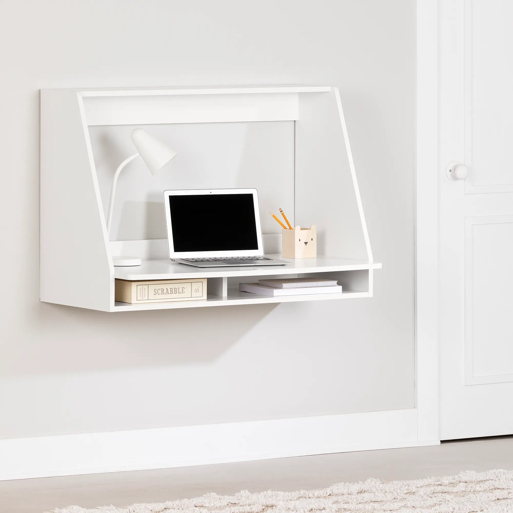 13978 Hourra White Floating Desk - South Shore-2