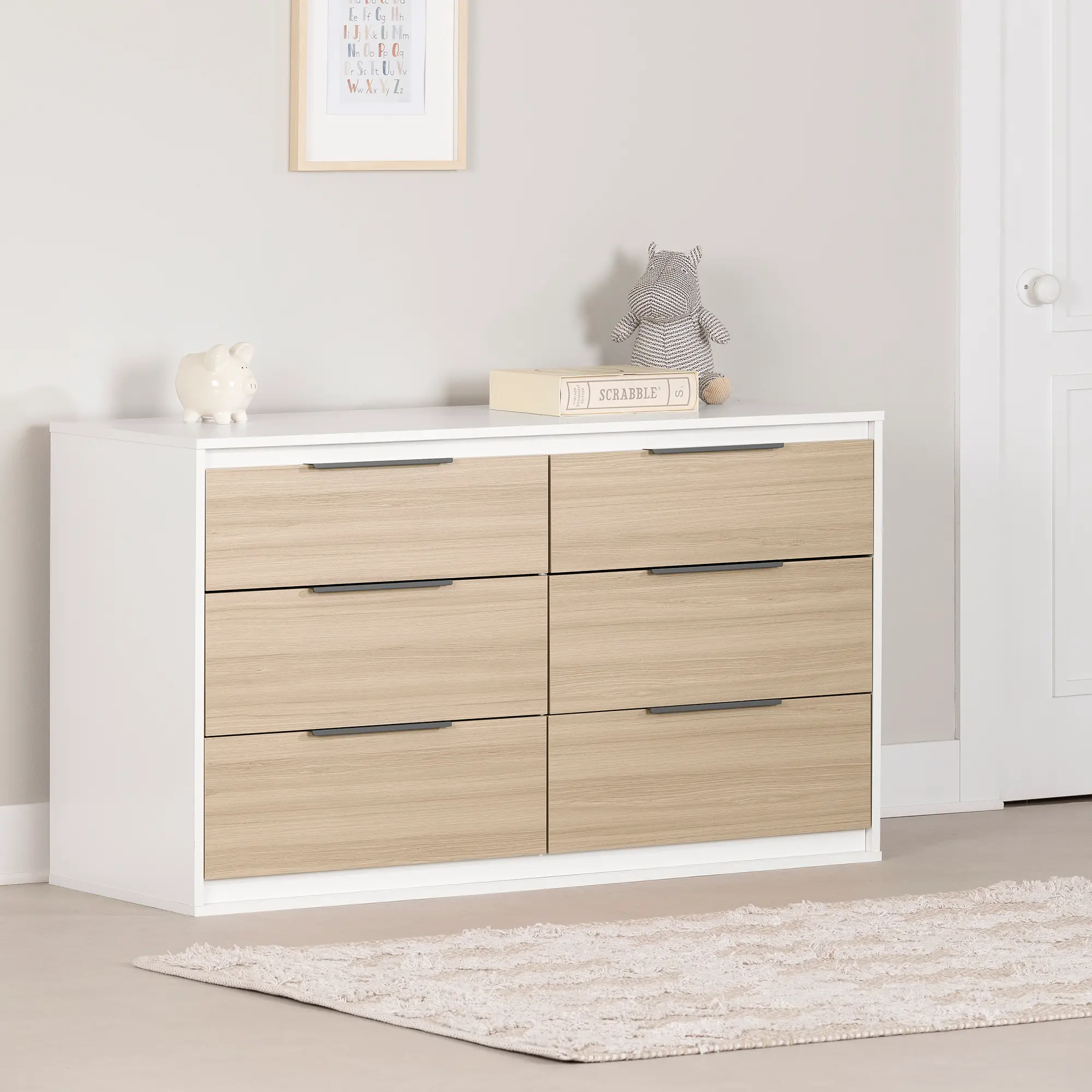 13979 Hourra Soft Elm and White 6-Drawer Dresser - South Shore-2