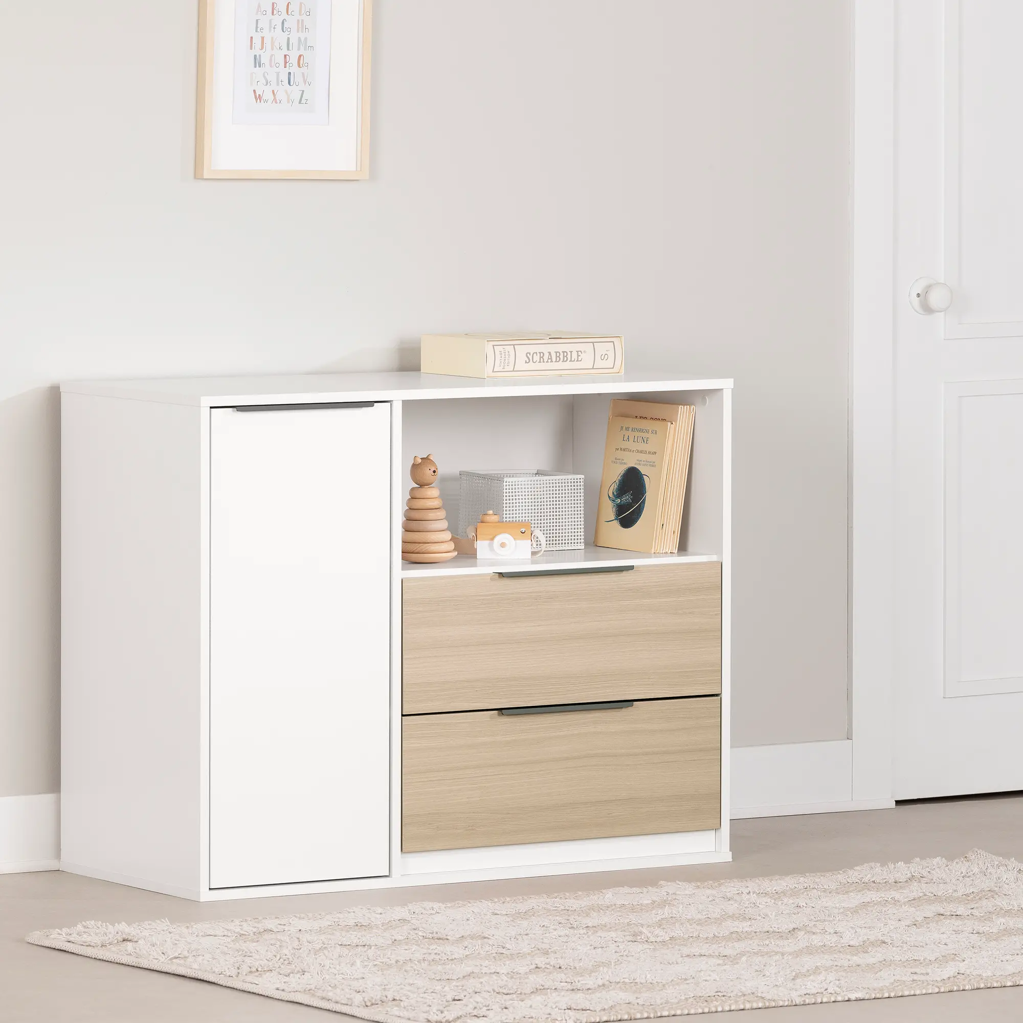 13983 Hourra Soft Elm & White 2-Drawer Dresser with Door - South Shore-2
