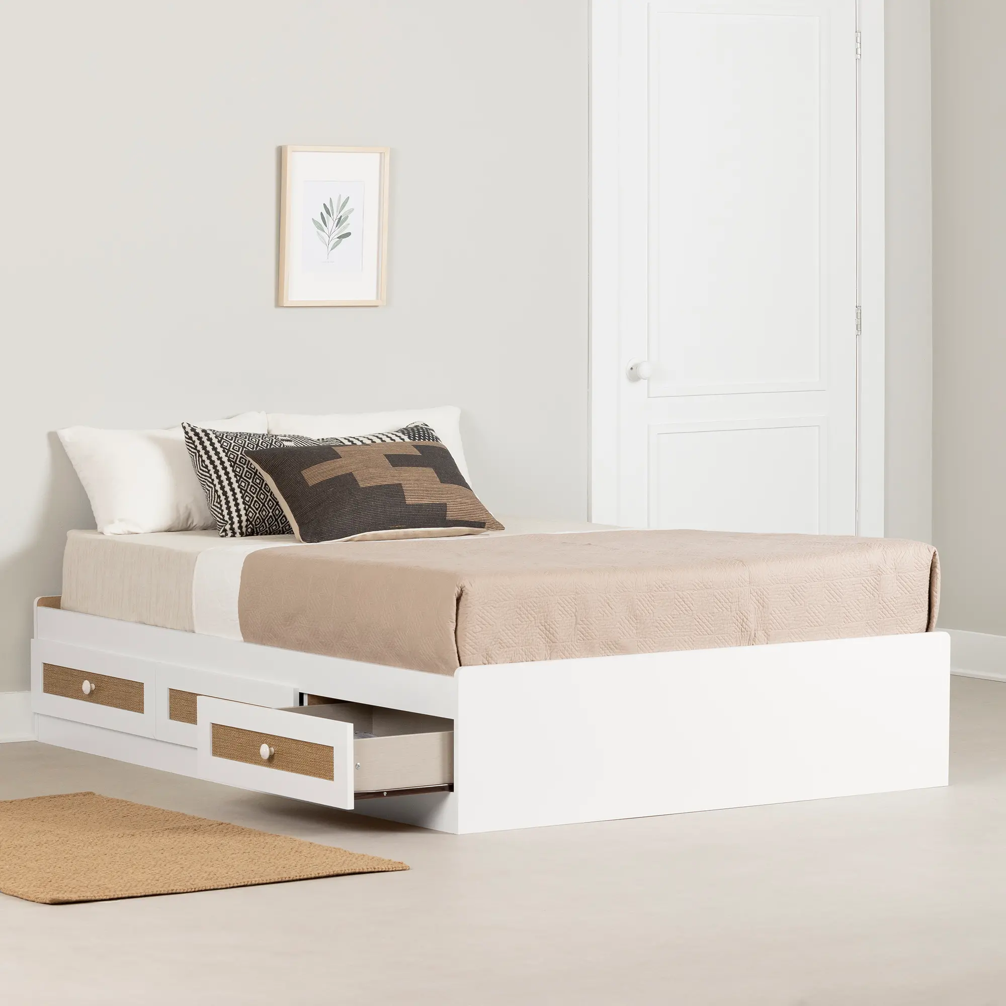 14371 Bloom White & Printed Rattan Full Storage Platform Bed - South Shore-2