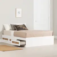 14371 Bloom White & Printed Rattan Full Storage Platform Bed - South Shore