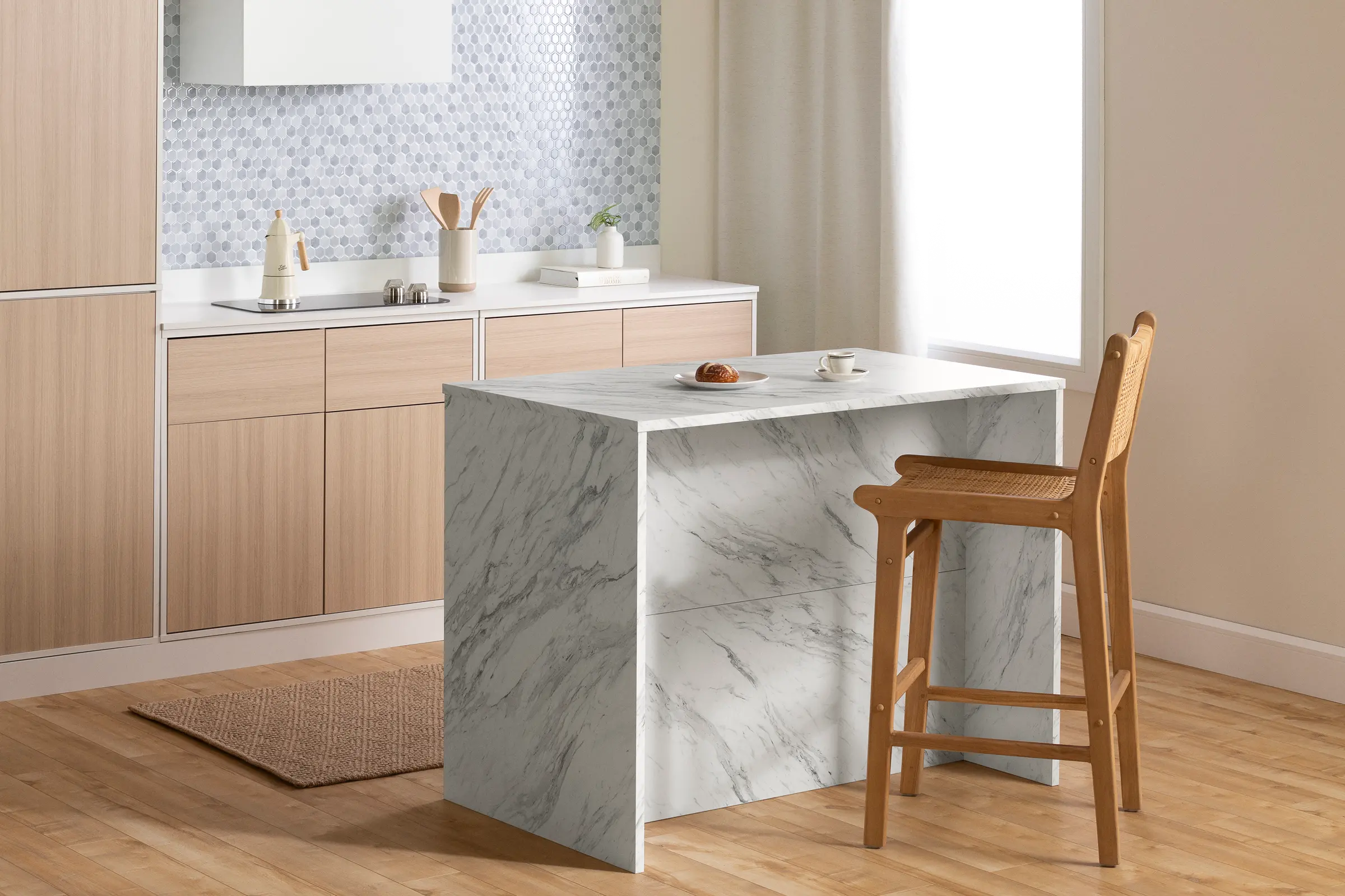 14596 Myro Faux White Marble and White Kitchen Island - South Shore-3