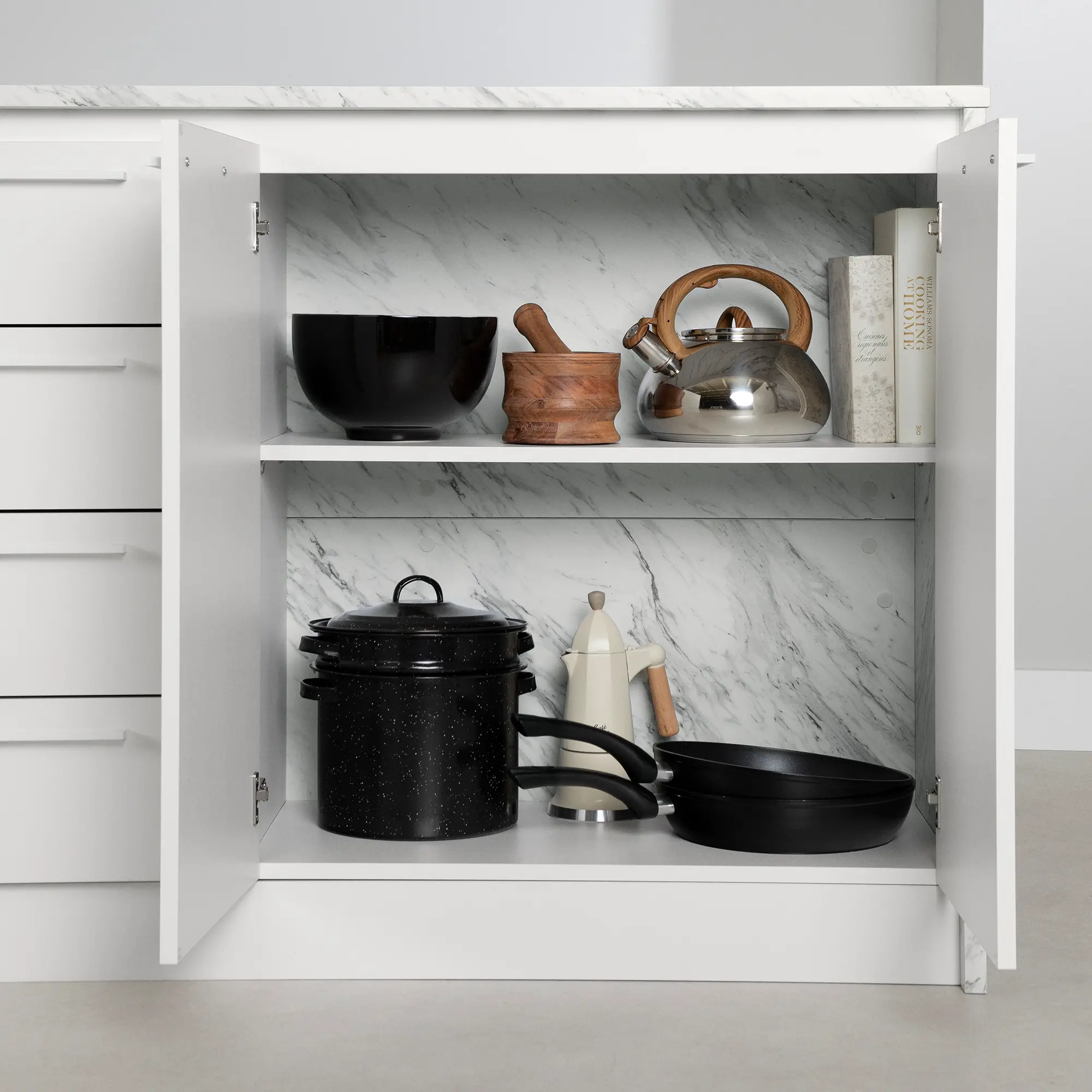 14596 Myro Faux White Marble and White Kitchen Island - South Shore-5