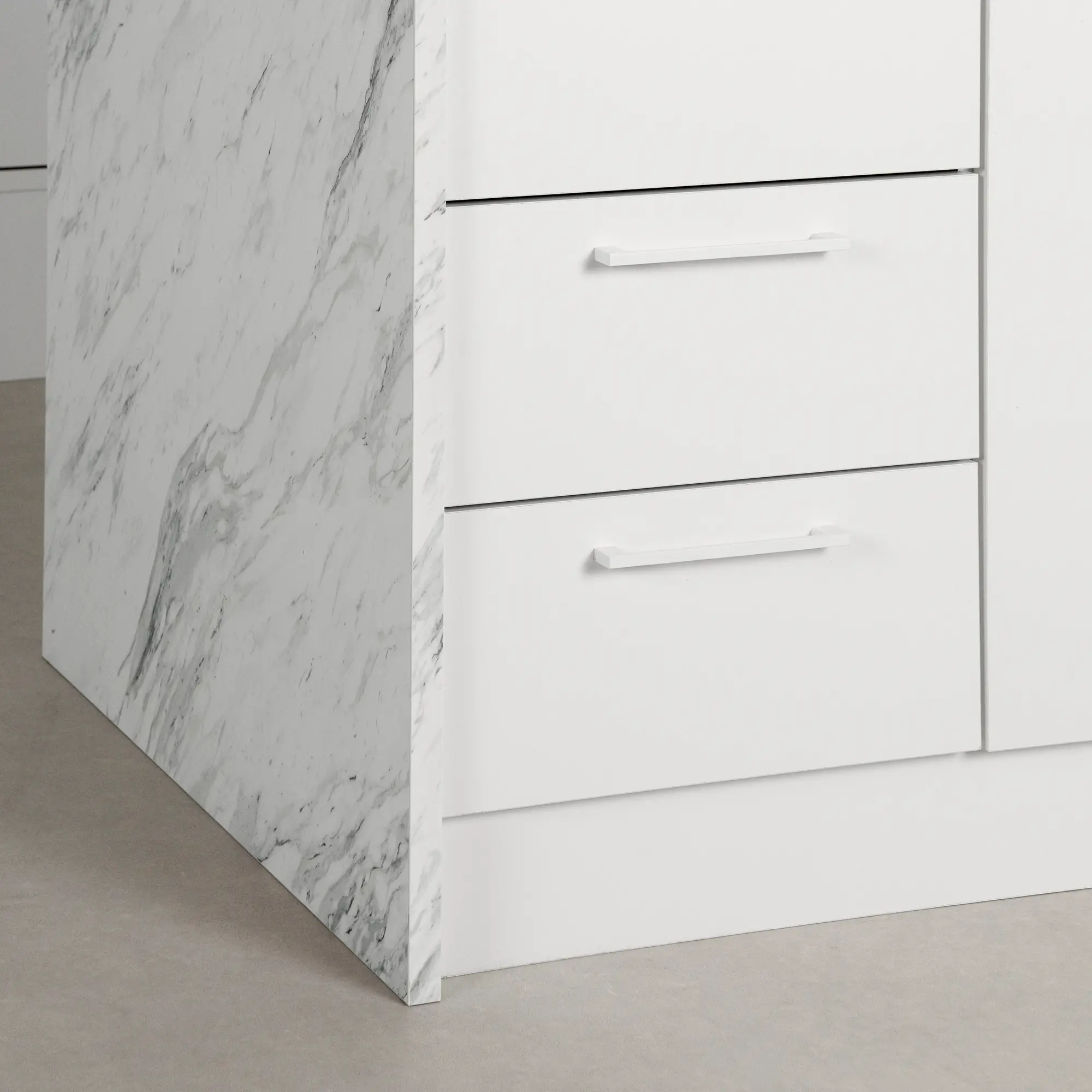 14596 Myro Faux White Marble and White Kitchen Island - South Shore-6