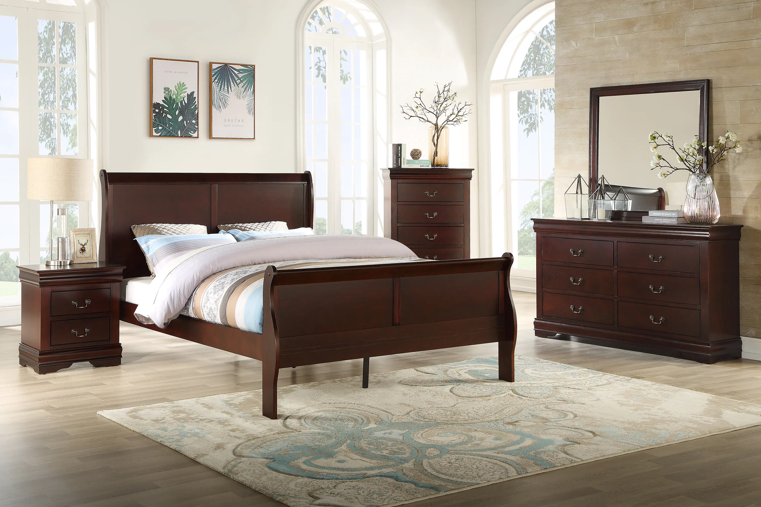 Louis Cherry Full Sleigh Bed-2
