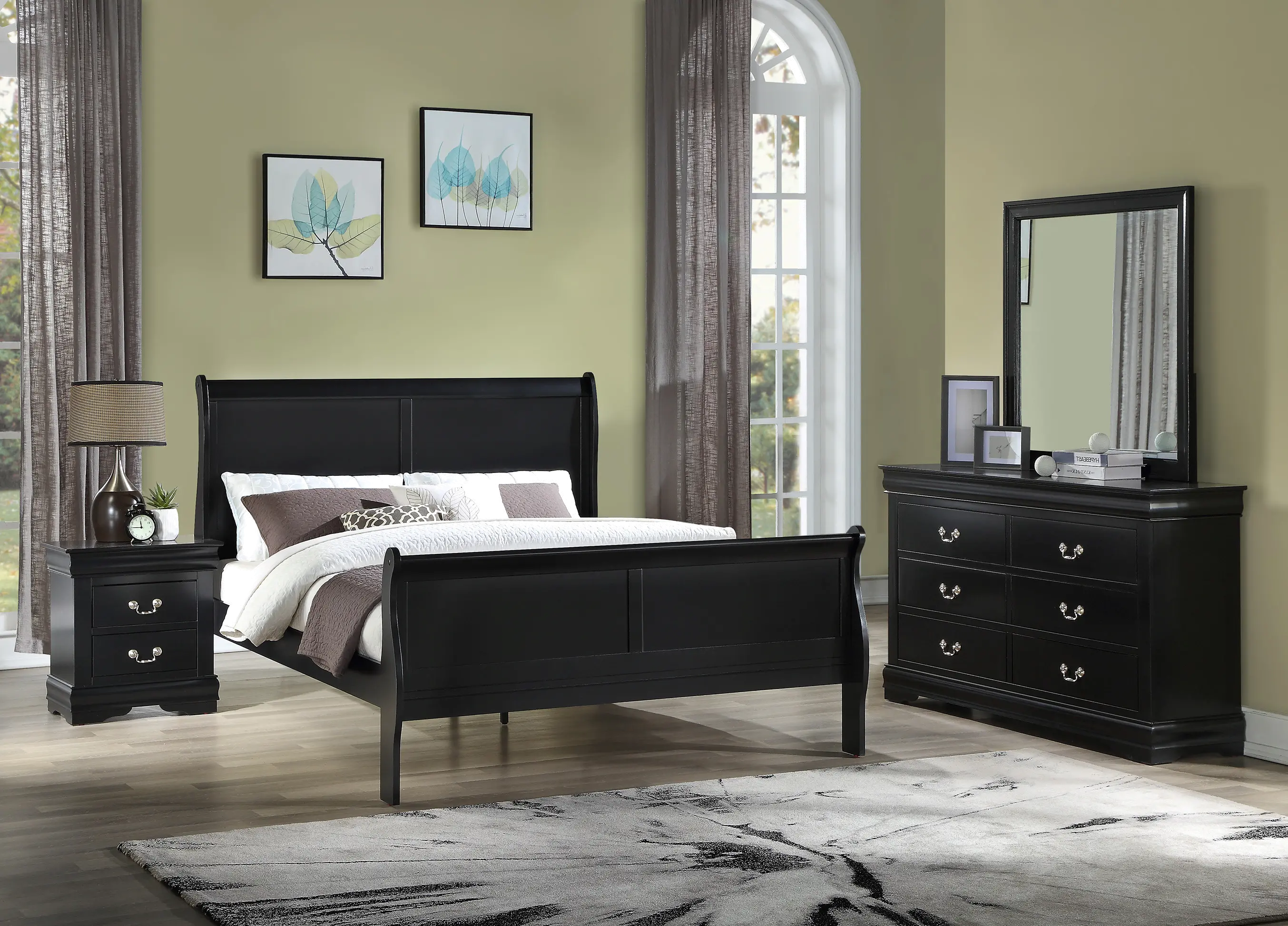 Louis Black Full Sleigh Bed-2