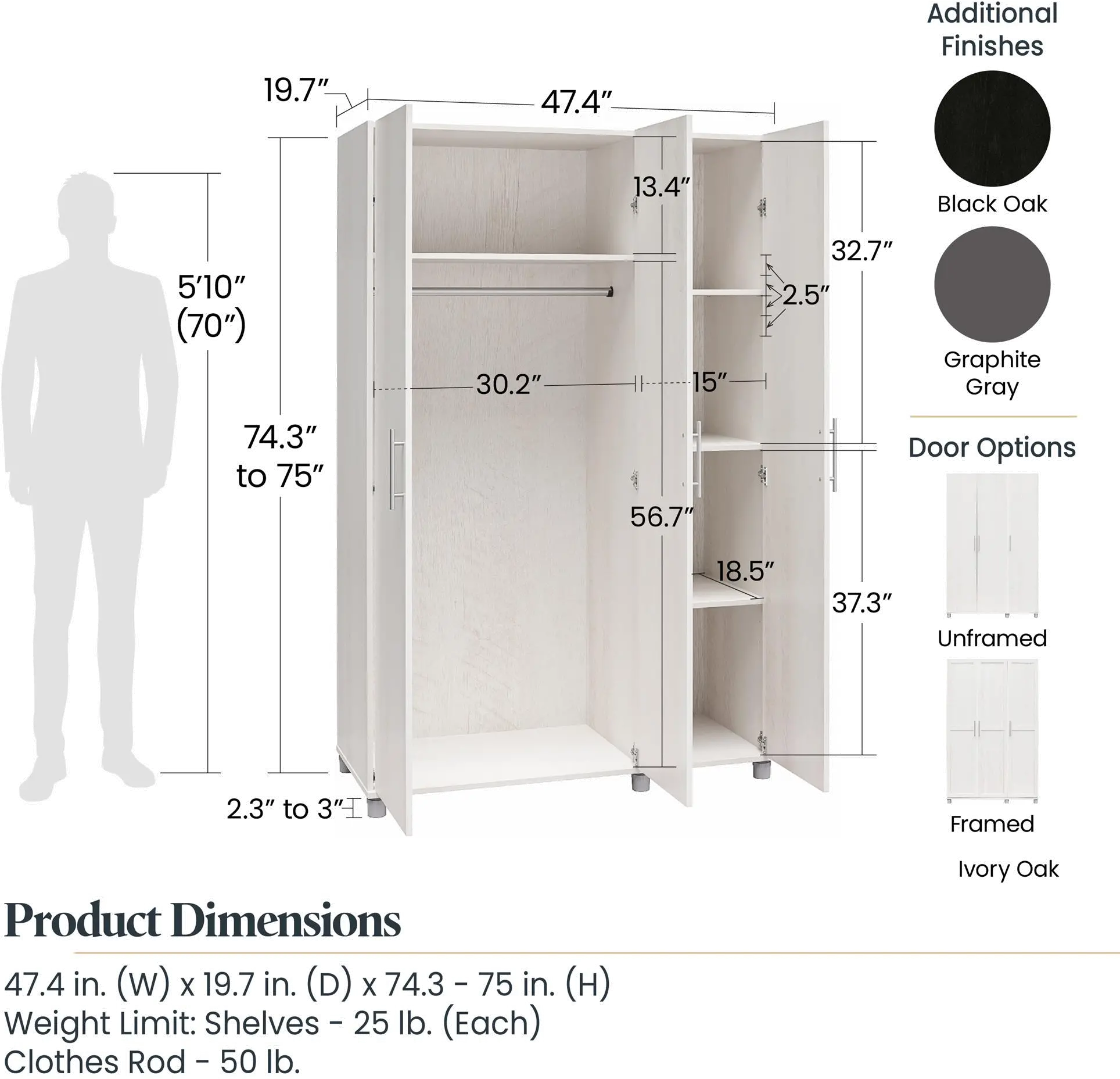 Camberly Black Oak 3 Door Wardrobe-1