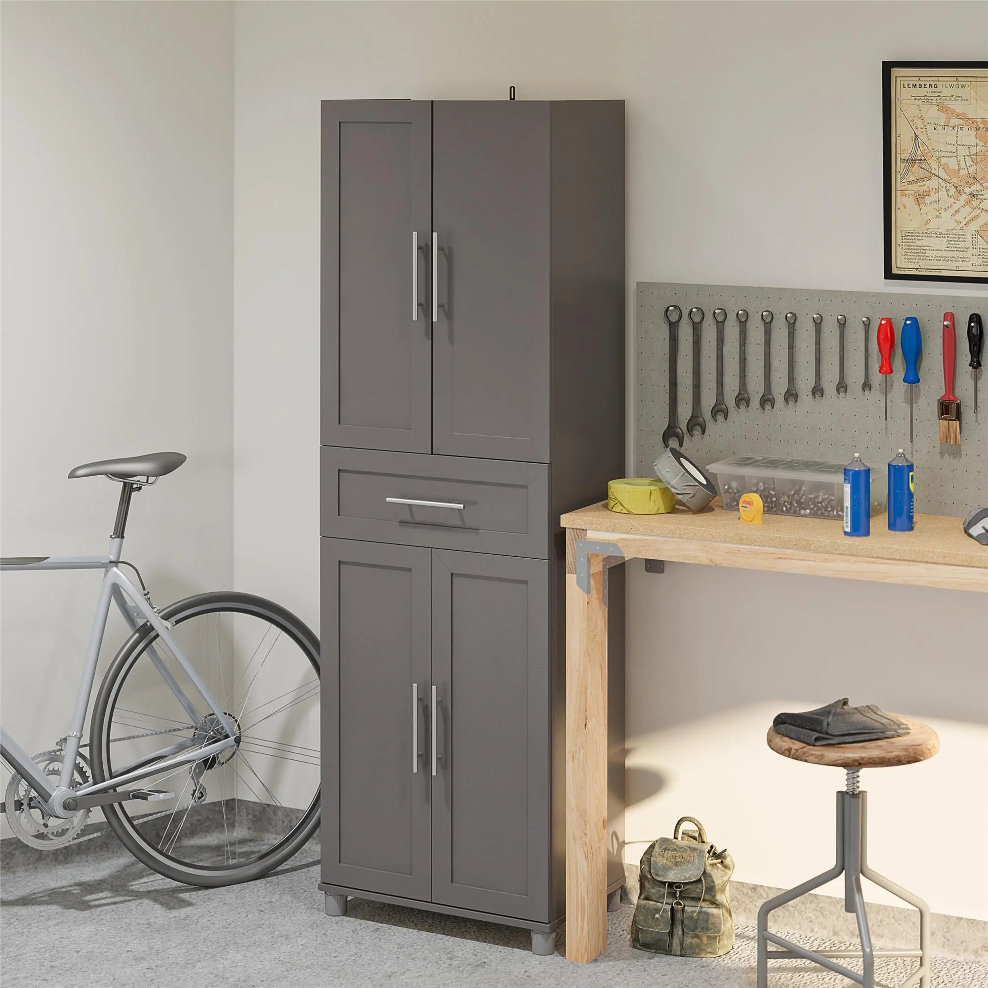 Camberly Framed Graphite Gray 4 Door Storage Cabinet-2