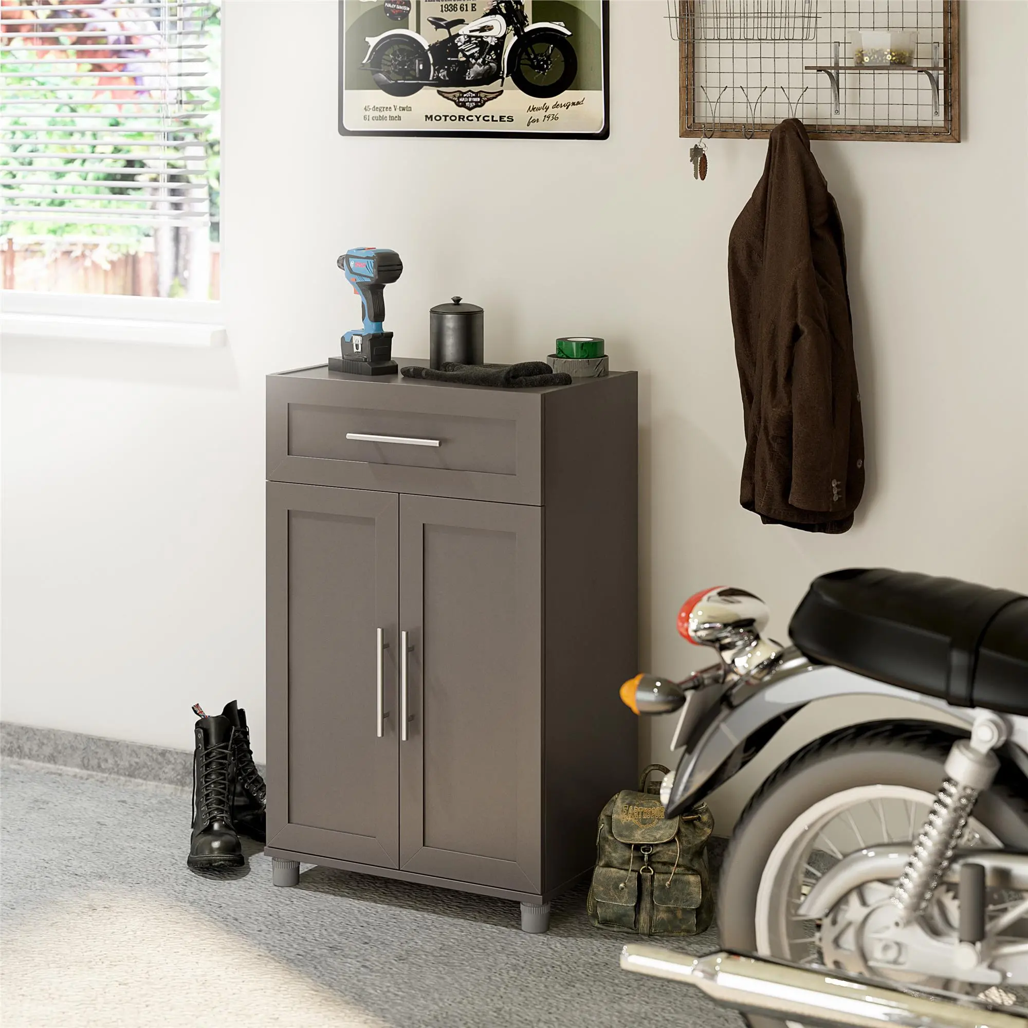 Camberly Framed Graphite Gray Storage Cabinet with Drawer-2