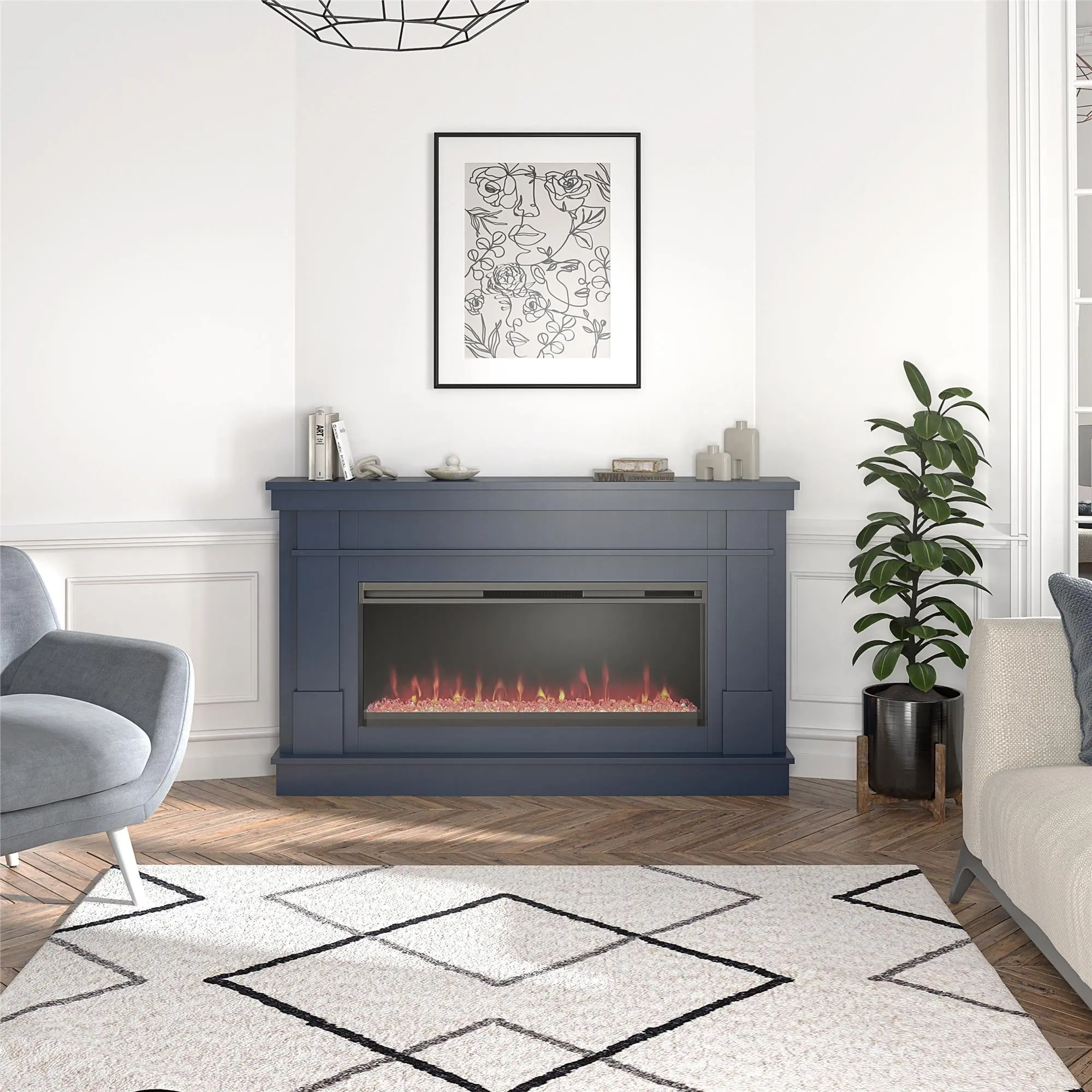Waverly  Blue Mantel with Electric Fireplace-2