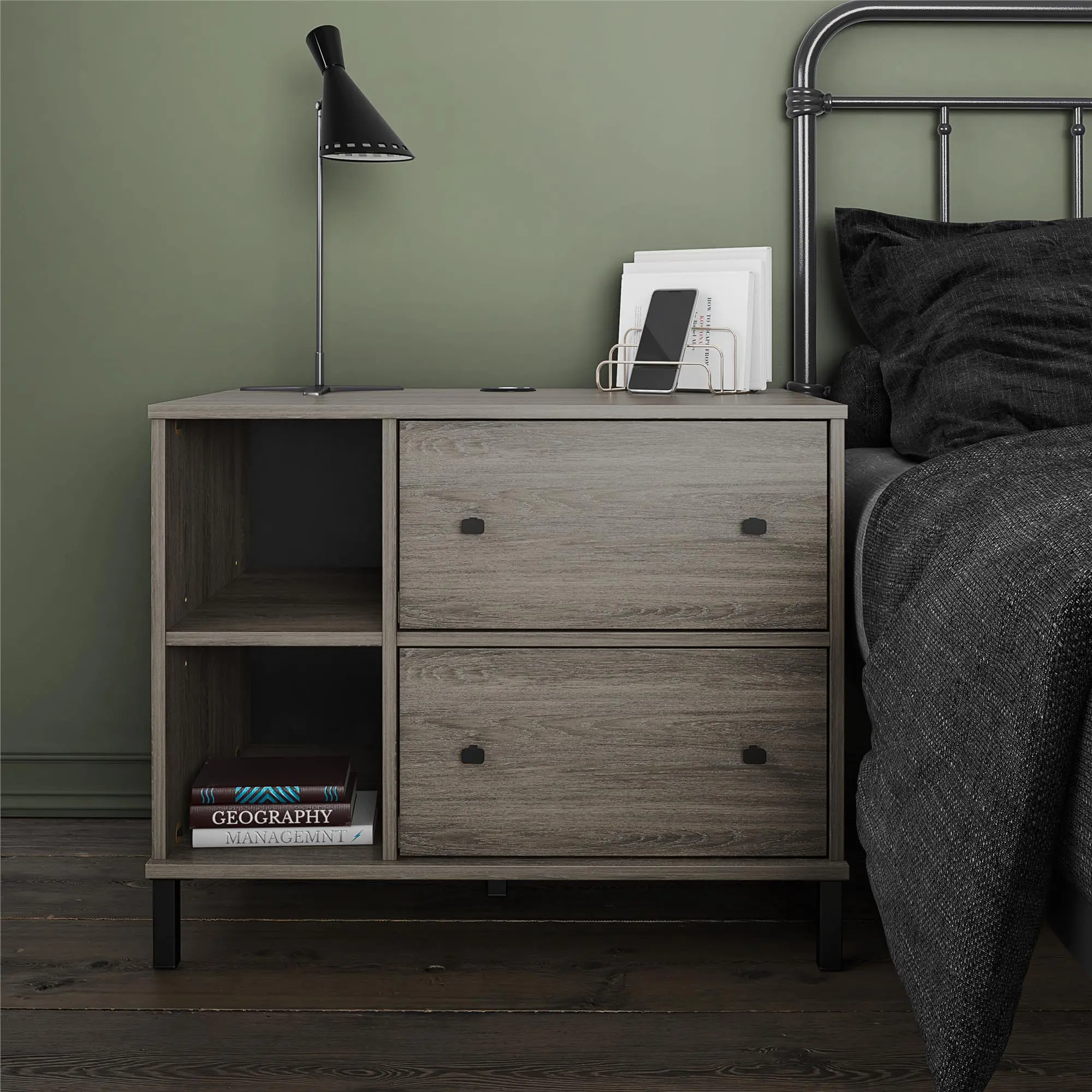 Kalissa Gray Oak Nightstand with Wireless Charger-2