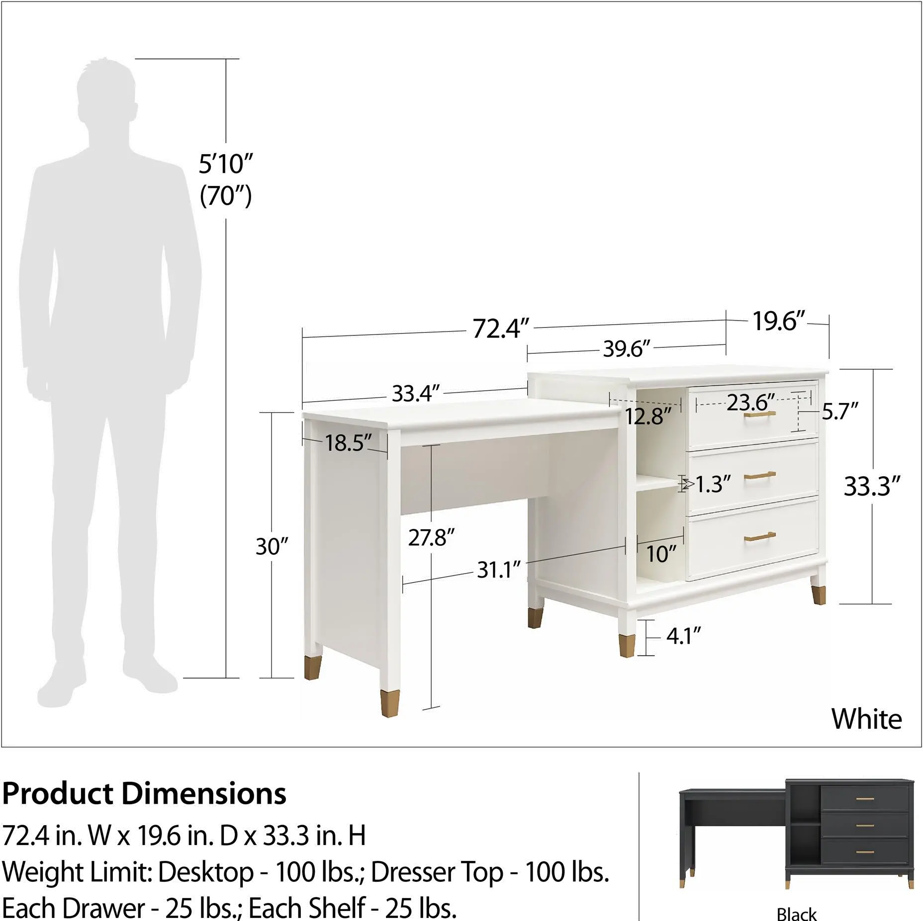 Westerleigh Black 3 in 1 Media Dresser-1