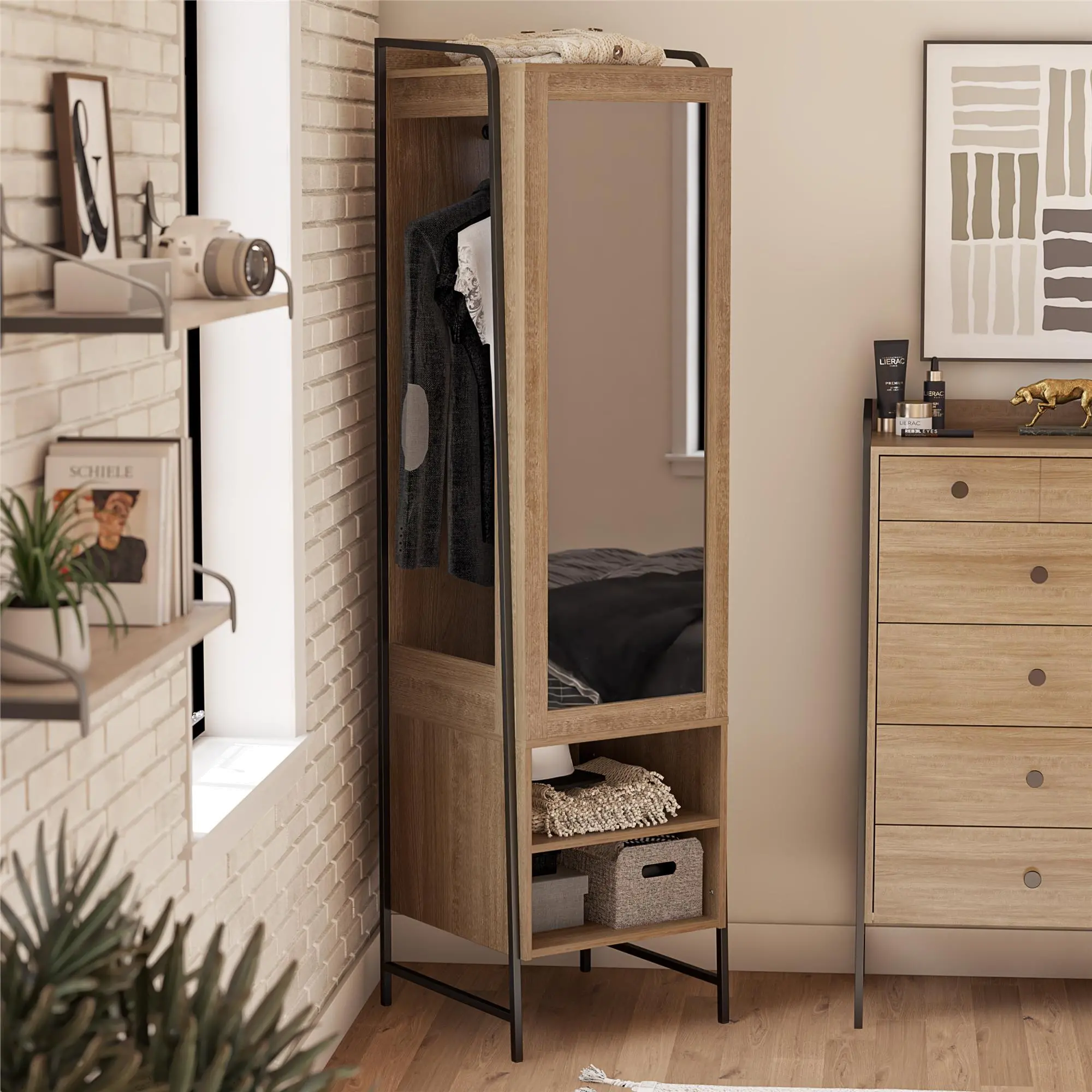 Bushwick Natural Wardrobe with Mirror-2