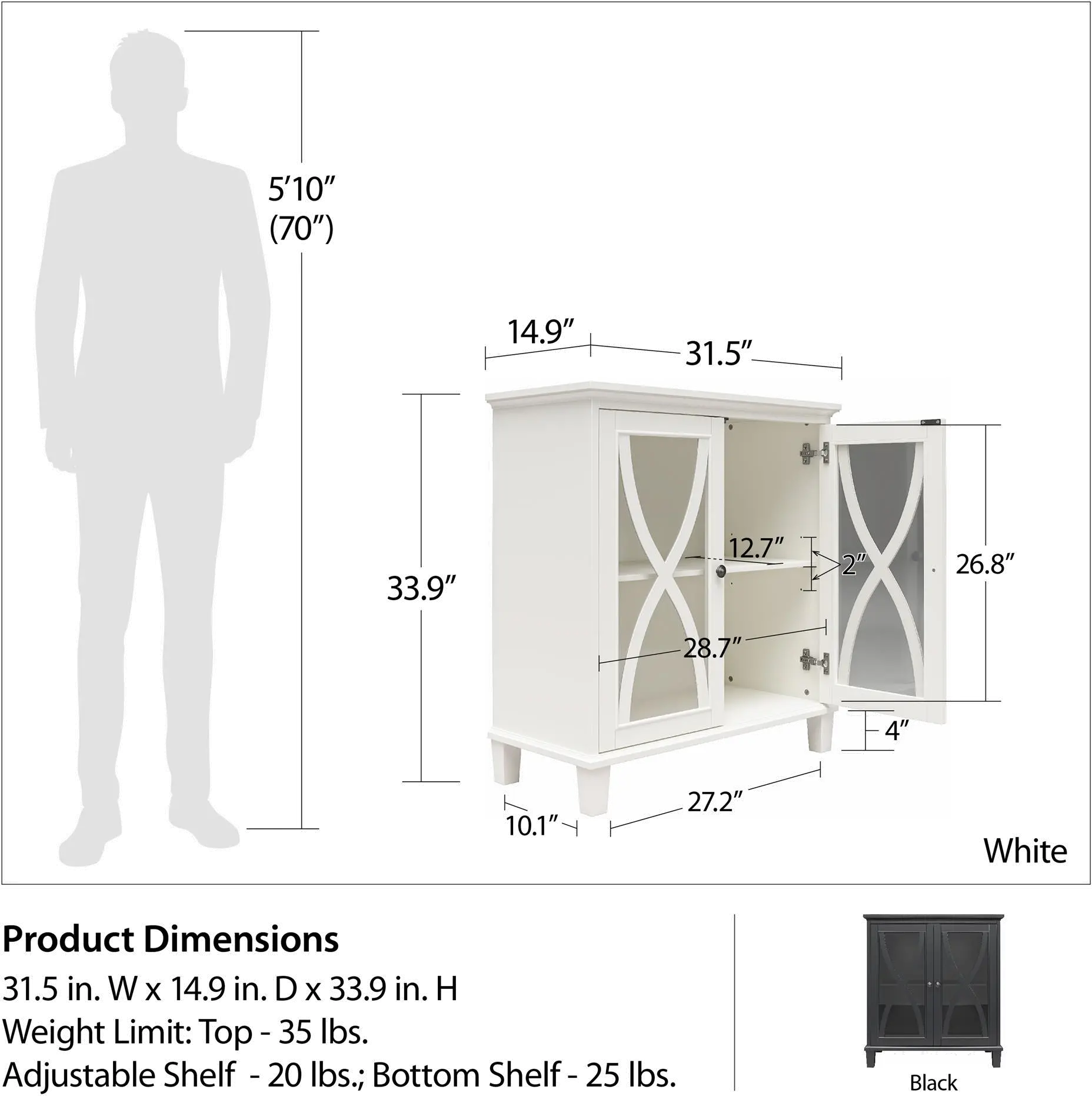 Celeste White Accent Cabinet with Glass Doors-1