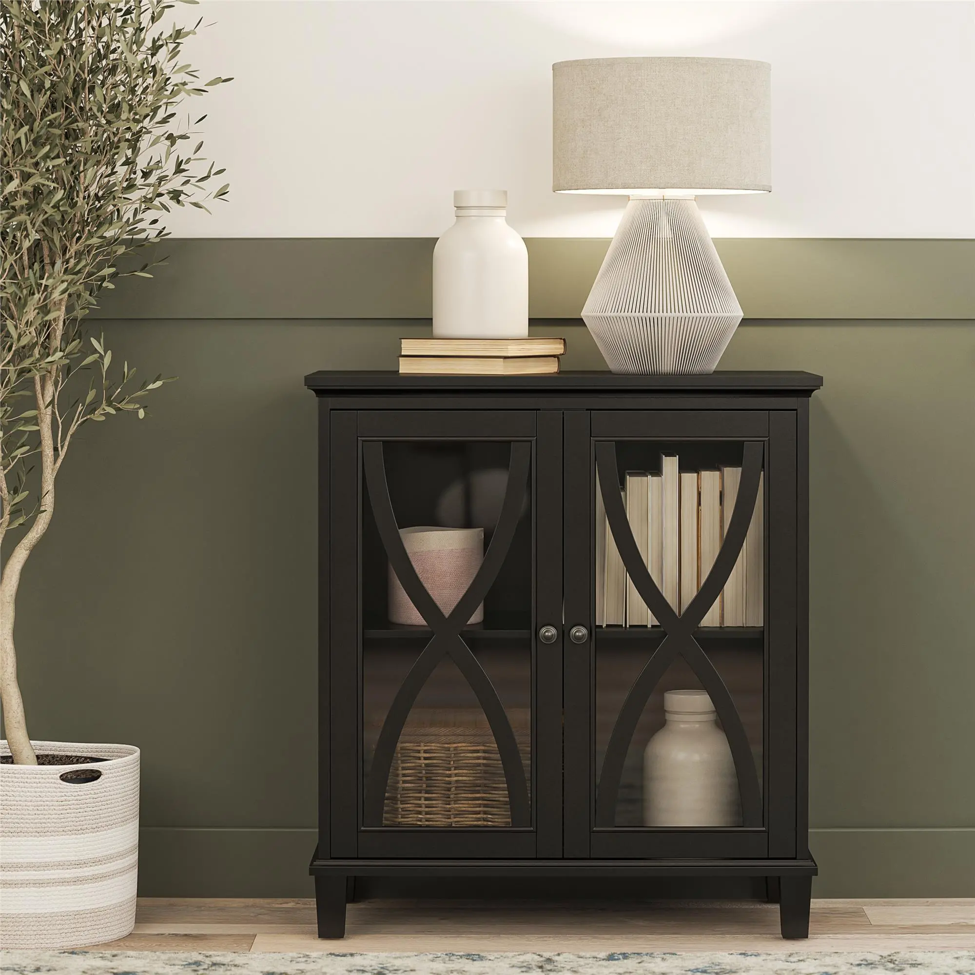 Celeste Black Accent Cabinet with Glass Doors-2
