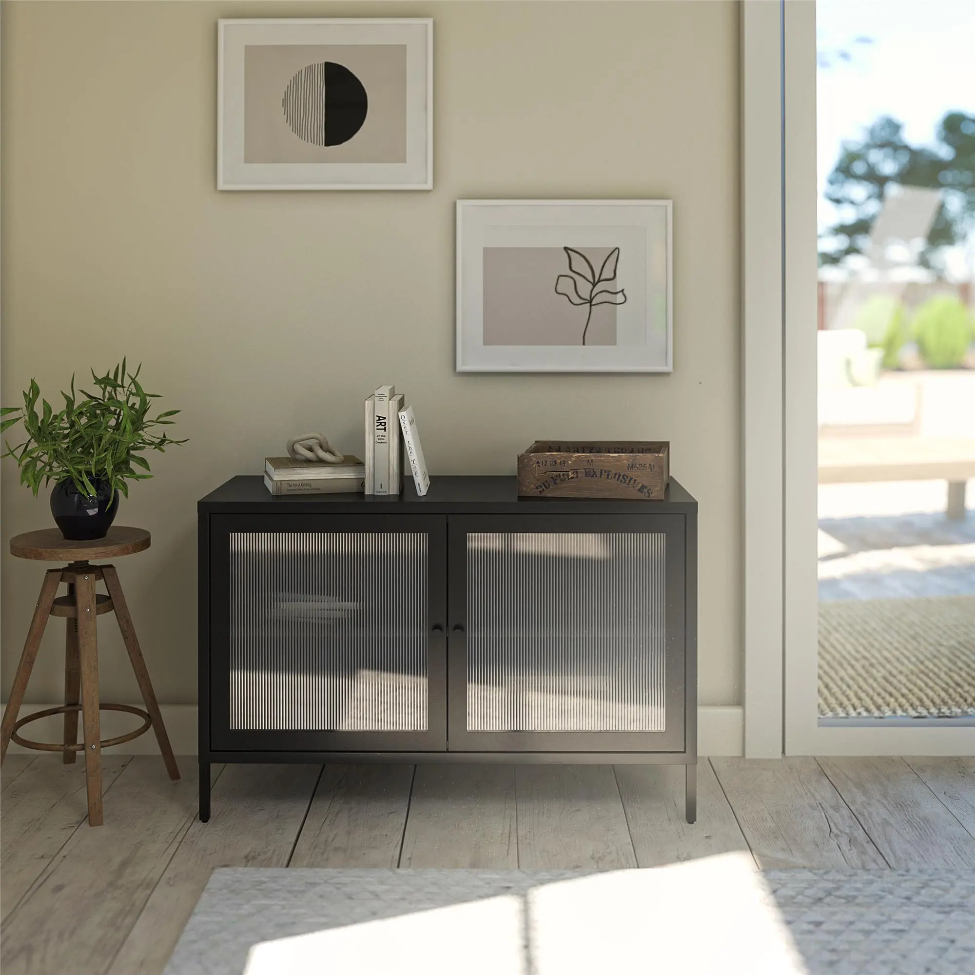 Ashbury Black 2 Door Storage Cabinet with Fluted Glass Doors-2