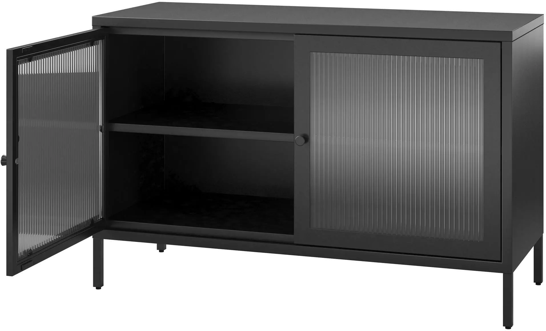 Ashbury Black 2 Door Storage Cabinet with Fluted Glass Doors-4