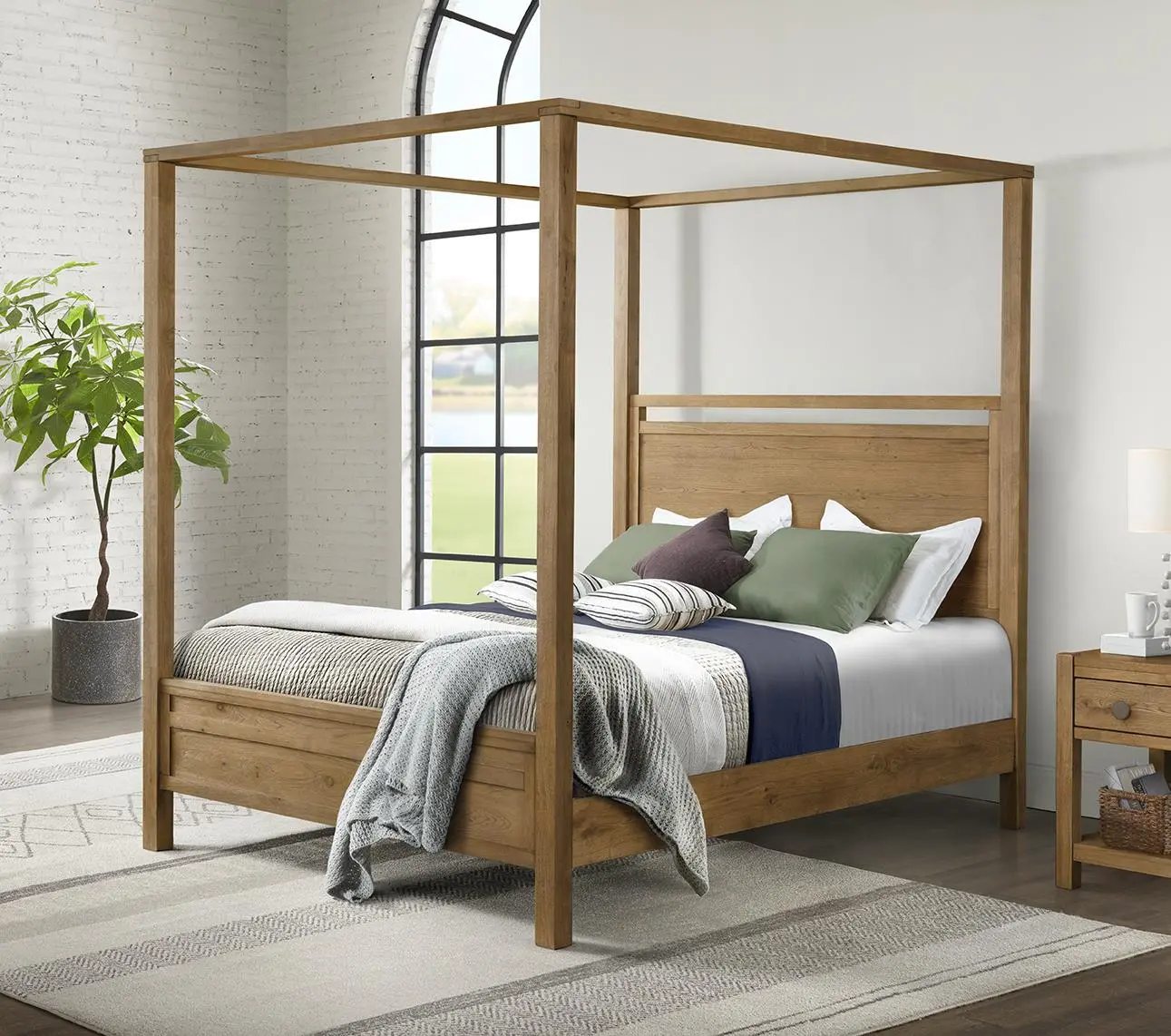 Boho Sandstone Tan Queen Canopy Bed-2