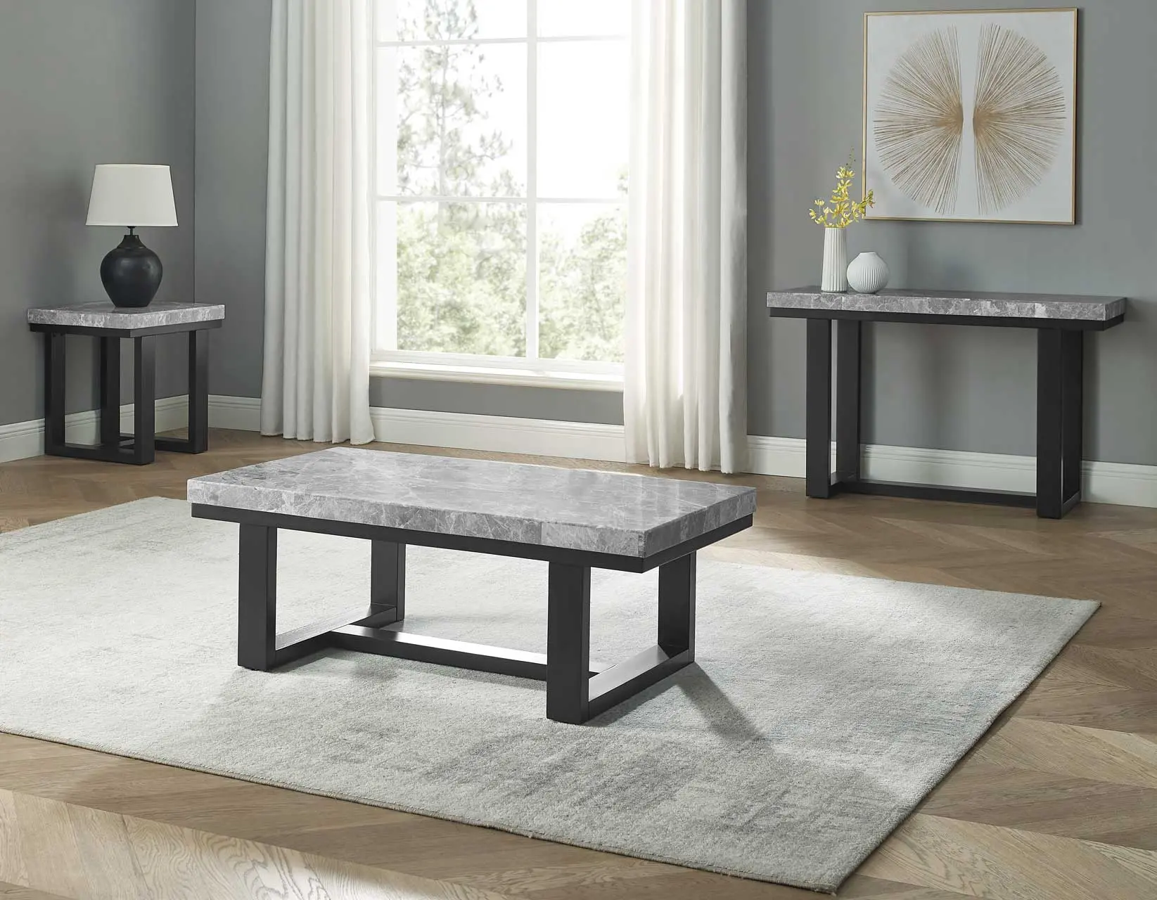 Luca Black and Gray Marble Coffee Table-8