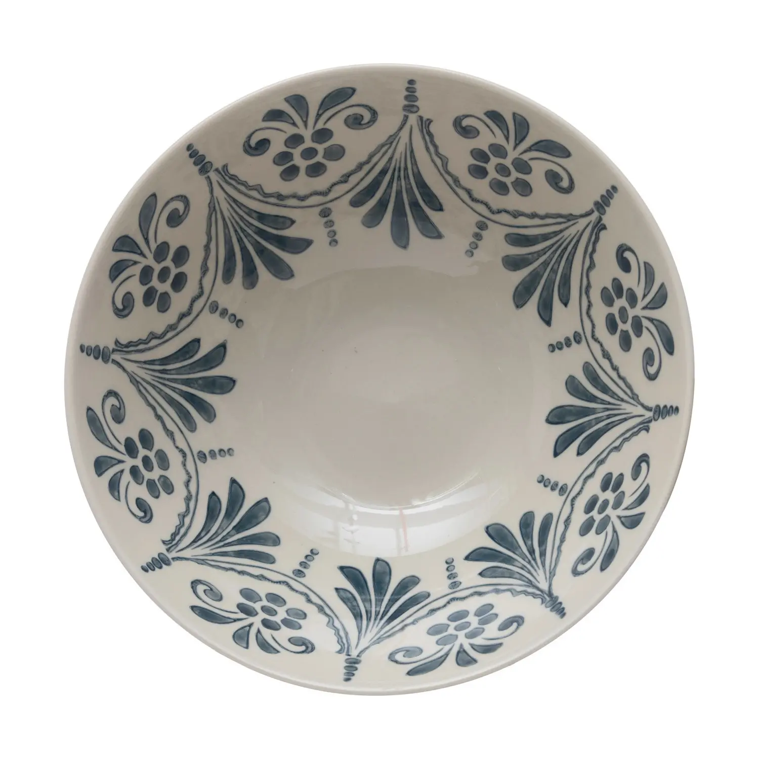 DF6678/STONEWAR-BOWL Cream and Blue Stoneware Bowl-1
