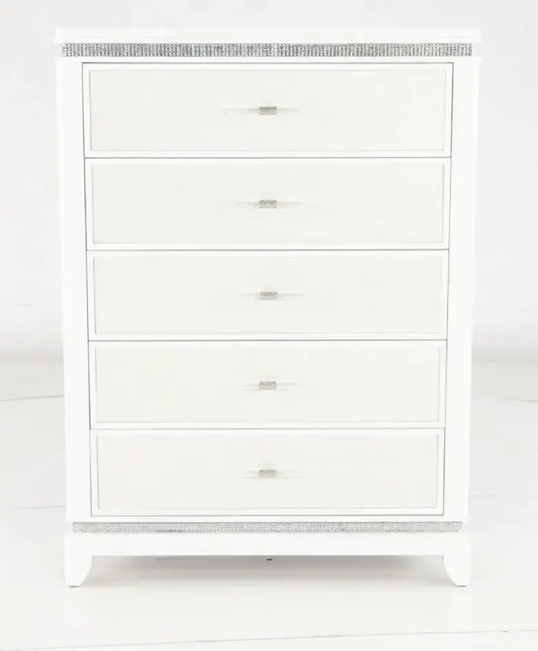 Celesta 80 Low chest ホワイト 5段チェスト Celeste Sparkle White Chest of Drawers | RC Willey