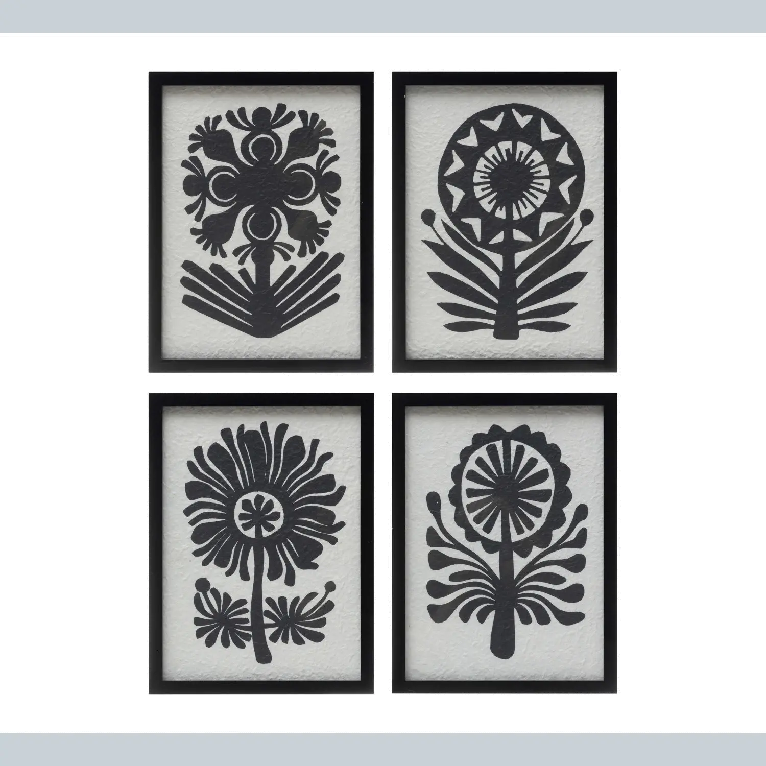 DF6582A-A/4-IND-FRME Black and White Flower Assorted Wall Art-2