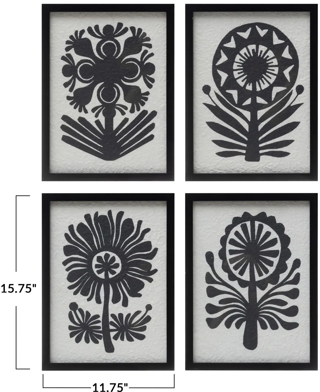 DF6582A-A/4-IND-FRME Black and White Flower Assorted Wall Art-1