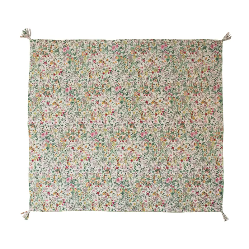 Kantha Multi-Color Quilted Floral Throw Blanket