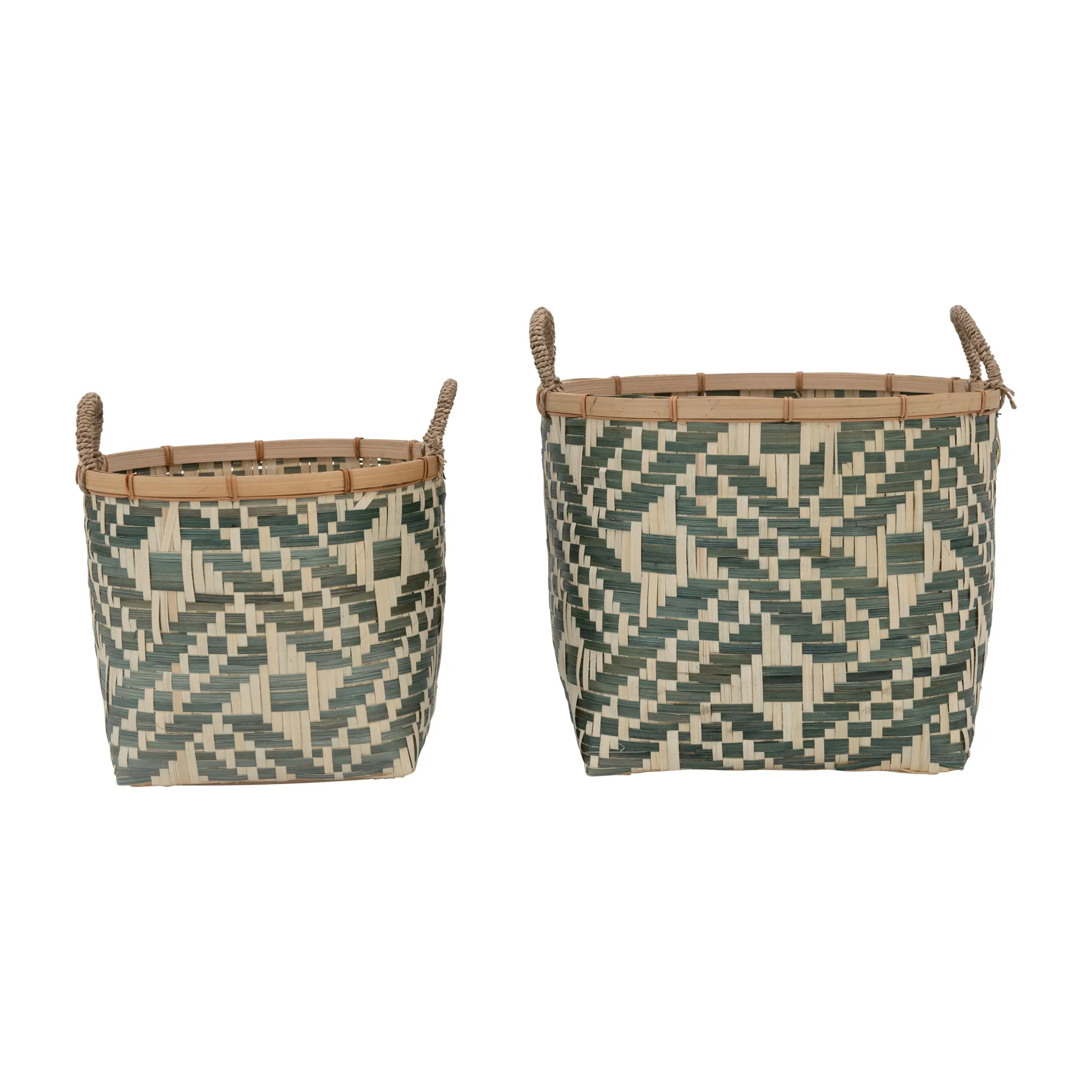 DF5017-S/2-LRG Large Natural and Black Hand Woven Basket-1