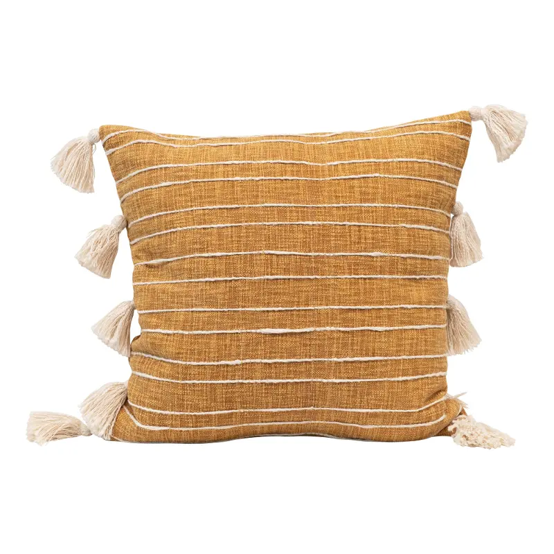 Brown and White Accent Pillow with Tassels