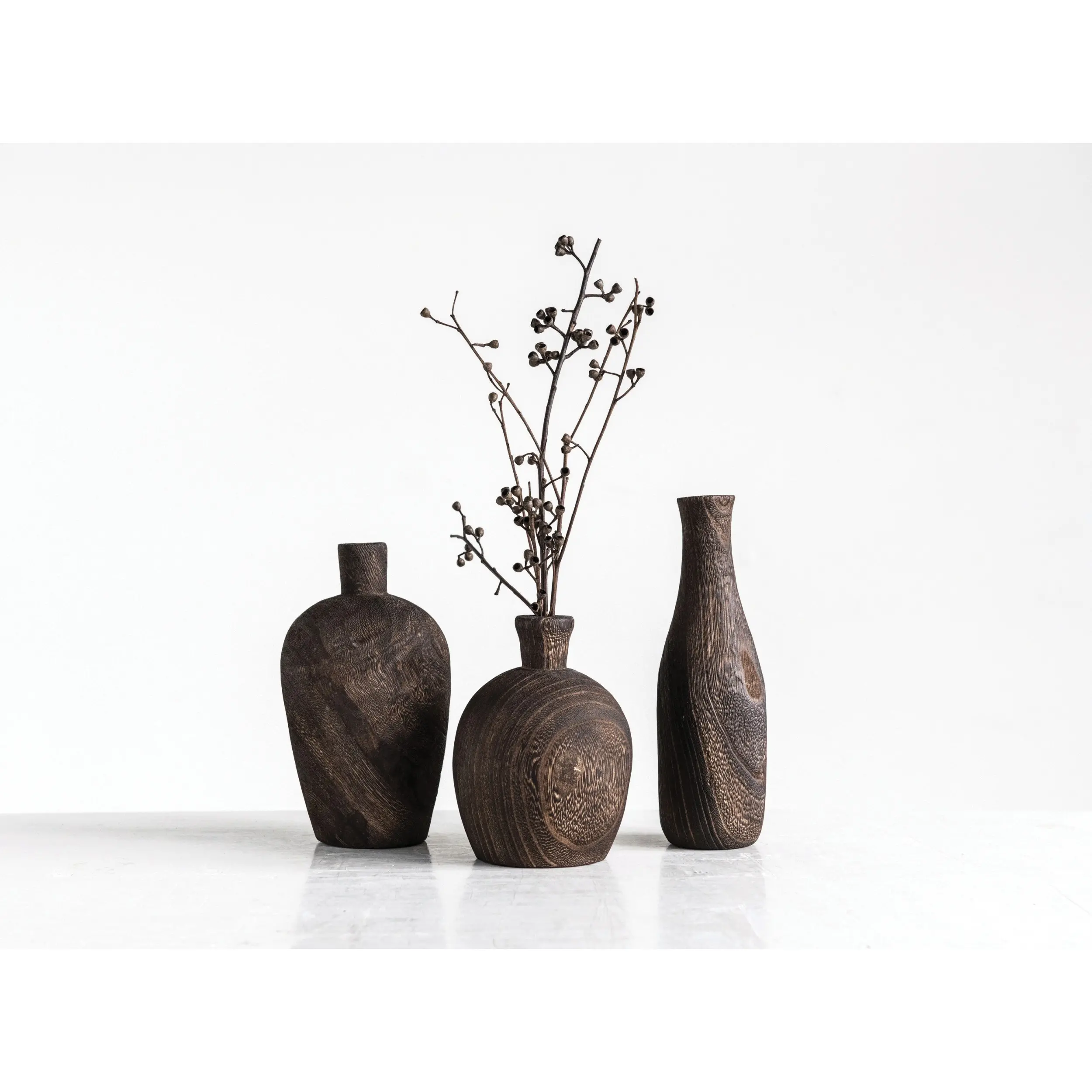 DF2093A-A/3-IND/VASE Paulownia Black and Brown Vase - Assorted-3