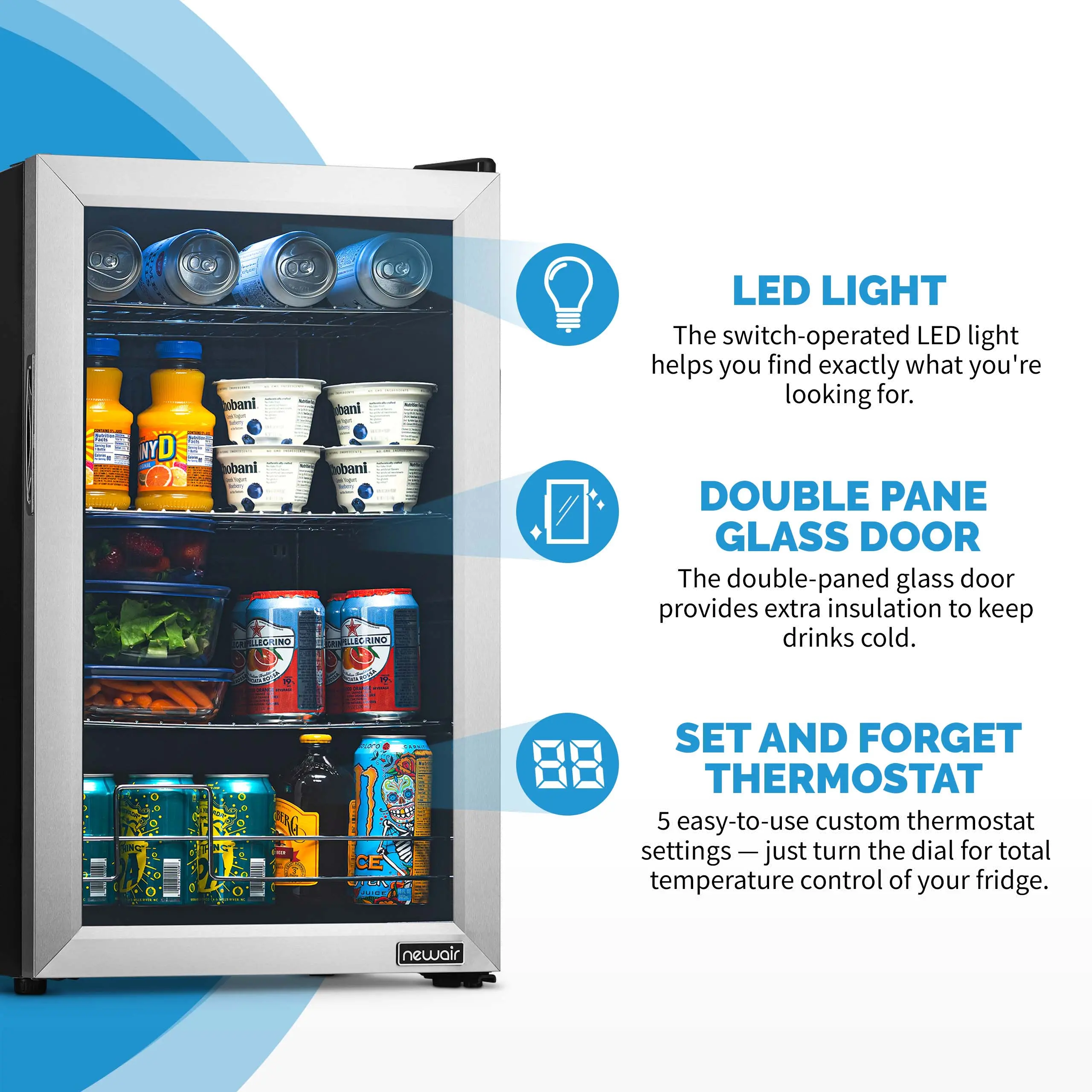 AB-1000 NewAir 100 Can Beverage Fridge - Stainless Steel-6