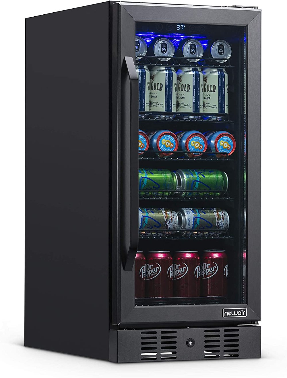 NewAir 15" Built-in 96 Can Beverage Fridge - Black Stainless Steel