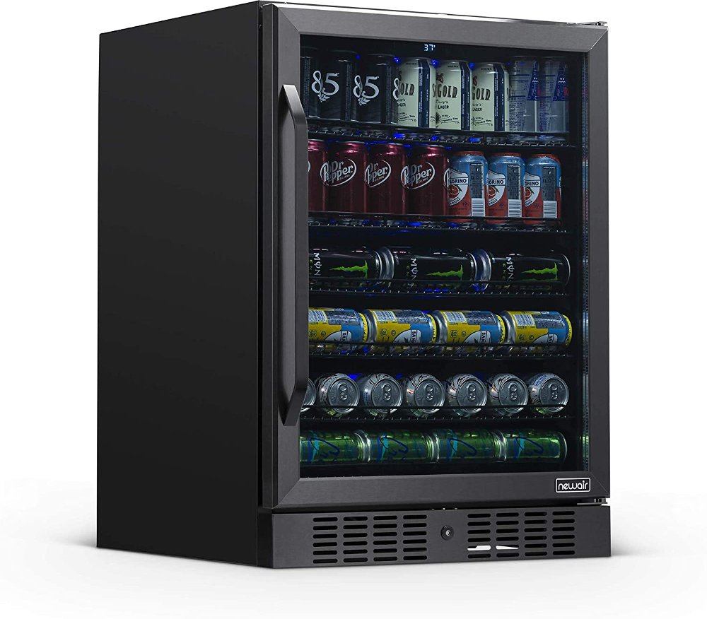 NewAir 24" Built-in 177 Can Beverage Fridge - Black Stainless Steel
