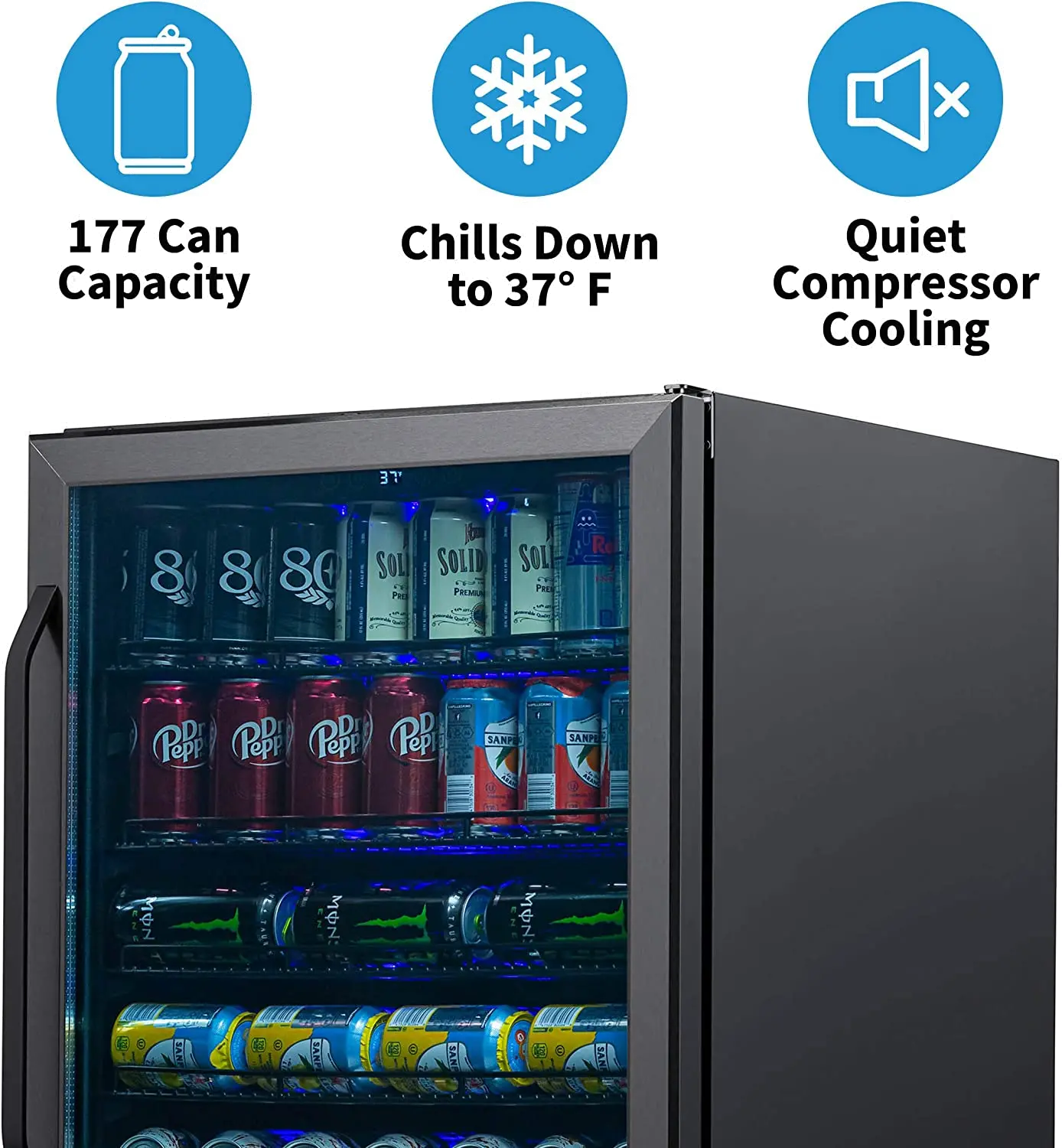 NBC177BS00 NewAir 24  Built-in 177 Can Beverage Fridge - Black Stainless Steel-7