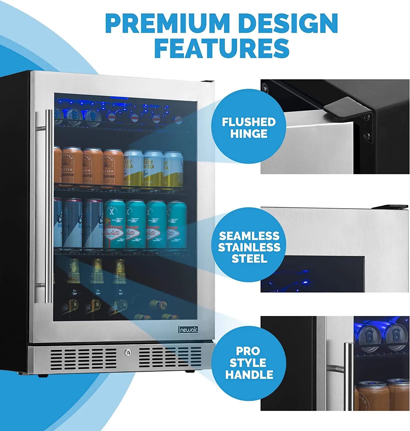 NBC224SS00 NewAir 24  Built-in Premium 224 Can Beverage Fridge - Stainless Steel-4