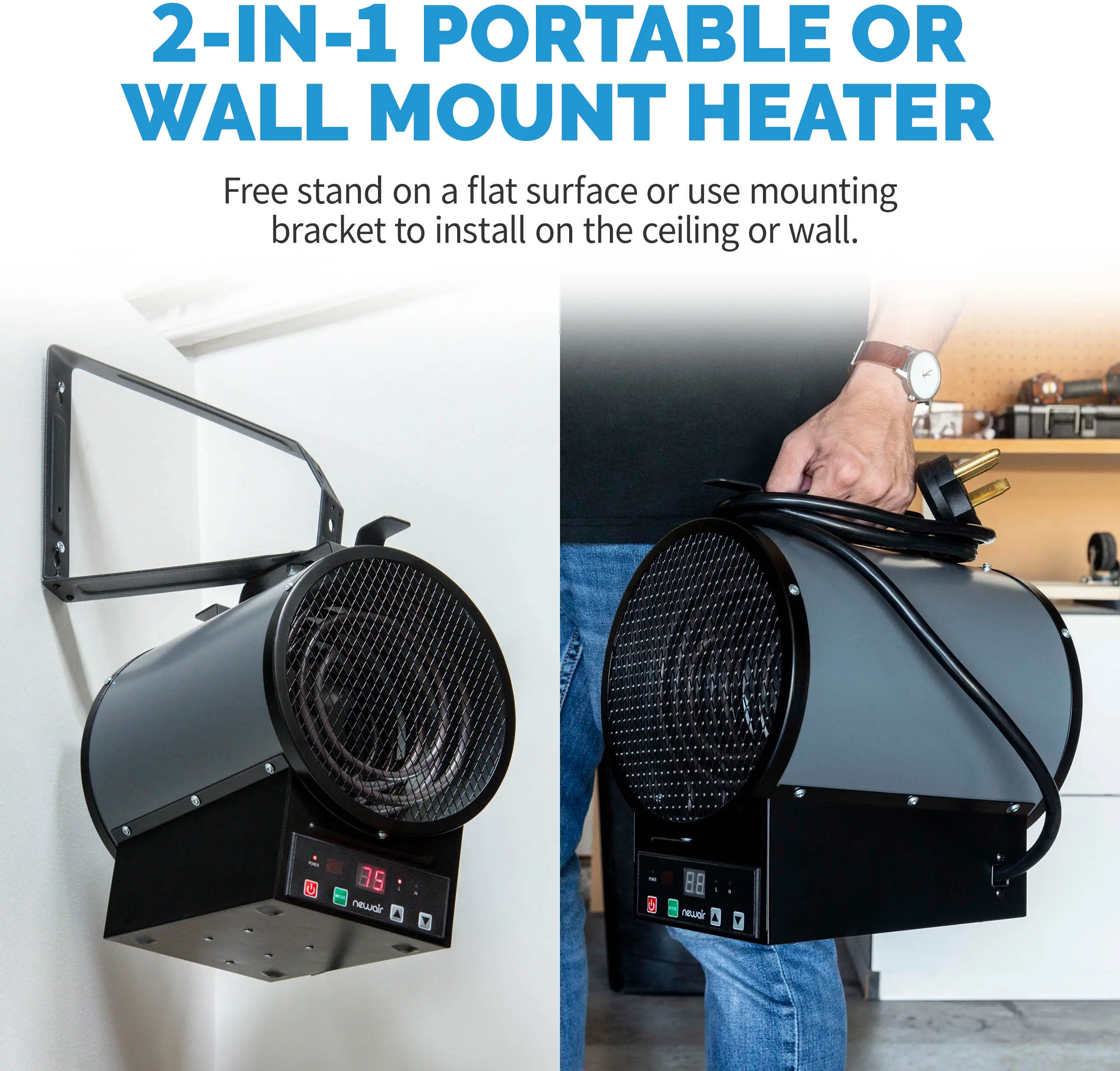 NGH500GA00 NewAir 2-in-1 Freestanding or Ceiling/Wall Mounted 240v Electric Garage Heater-4