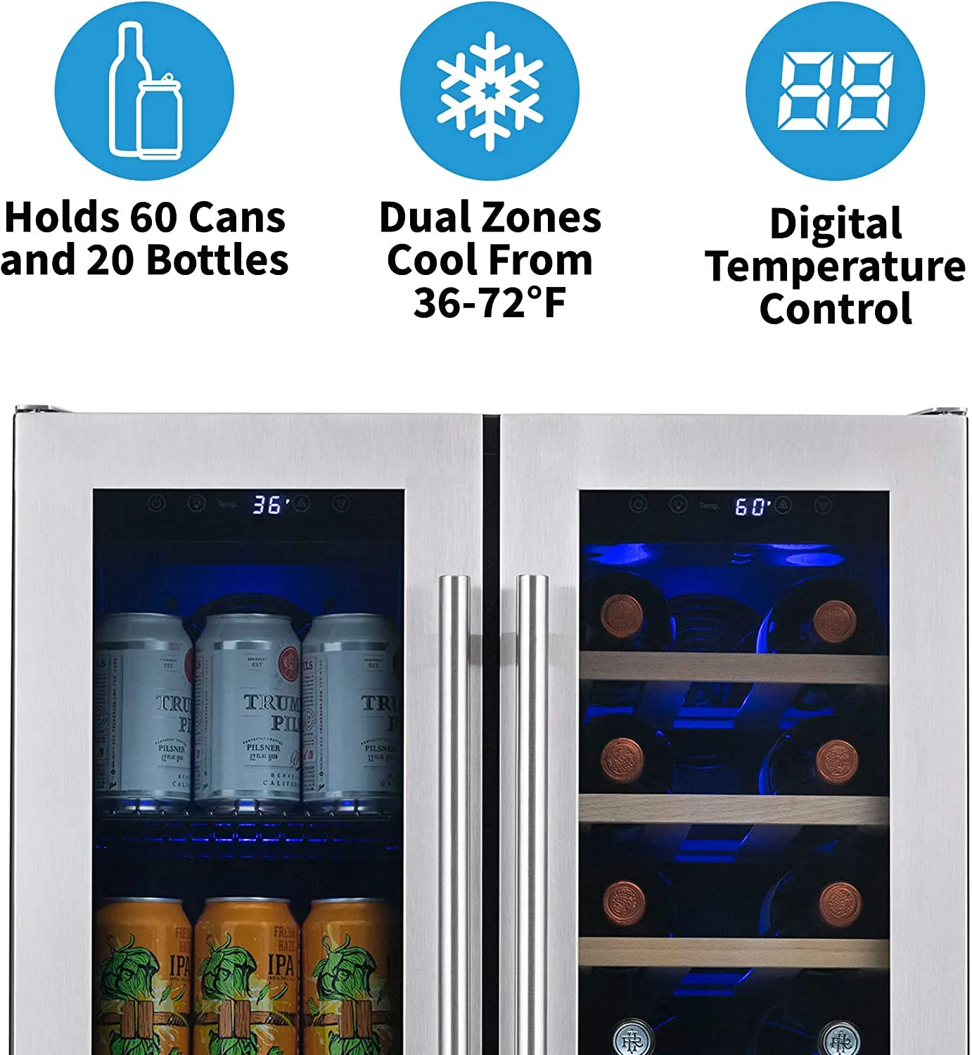 NWB080SS00 NewAir 24  Premium Built-in Dual Zone Wine and Beverage Fridge - Stainless Steel-3