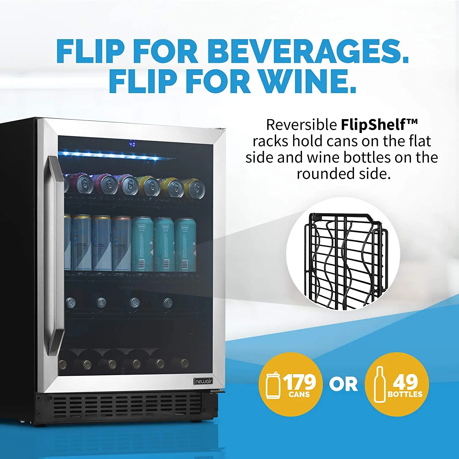 NWB180SS00 NewAir FlipShelf™ 24  Wine and Beverage Fridge - Stainless Steel-3