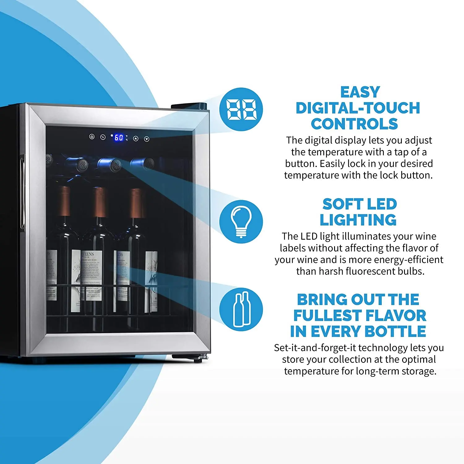 NWC023SS00 NewAir 23 Bottle Freestanding Compressor Wine Fridge - Stainless Steel-6