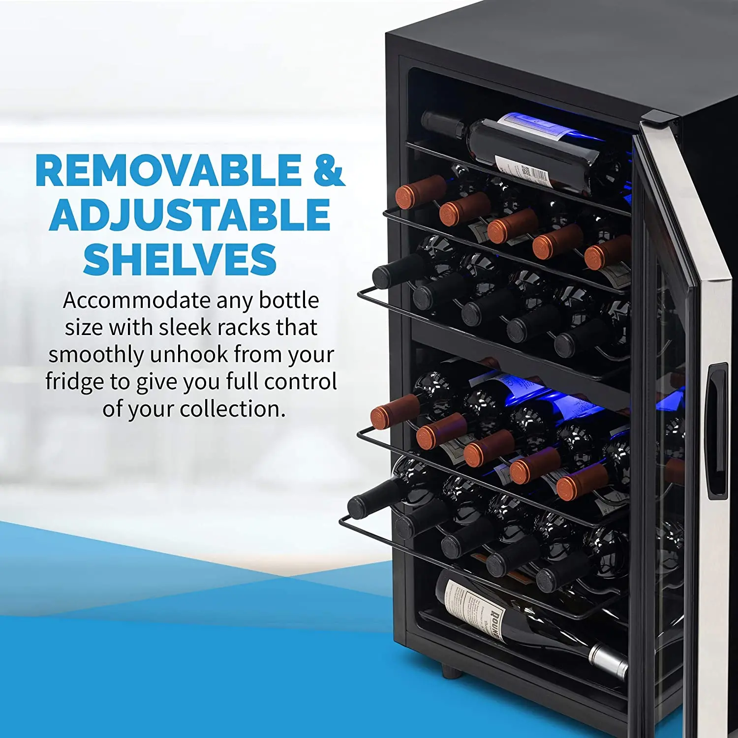 NWC028SS01 NewAir 28 Bottle Freestanding Dual Zone Compressor Wine Fridge - Stainless Steel-6