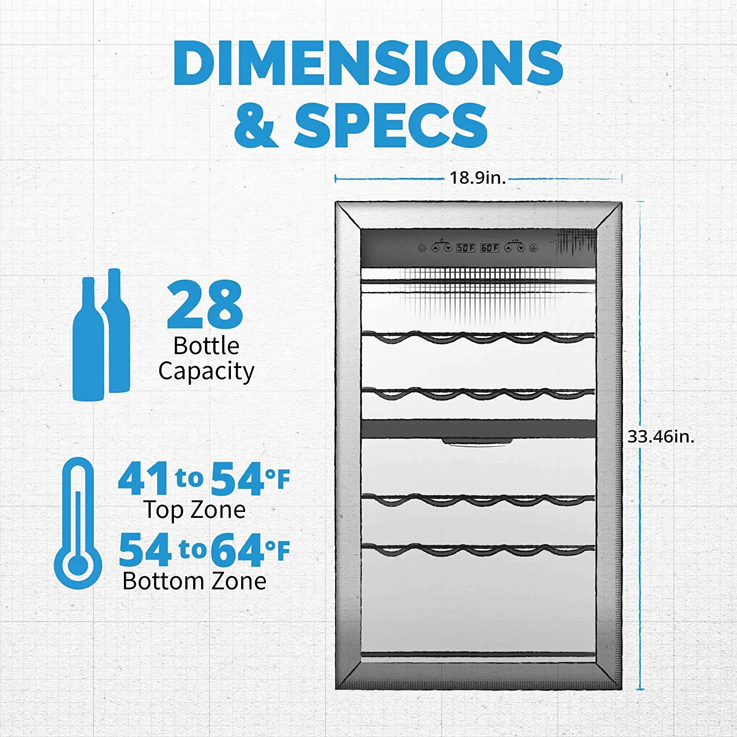 NWC028SS01 NewAir 28 Bottle Freestanding Dual Zone Compressor Wine Fridge - Stainless Steel-9