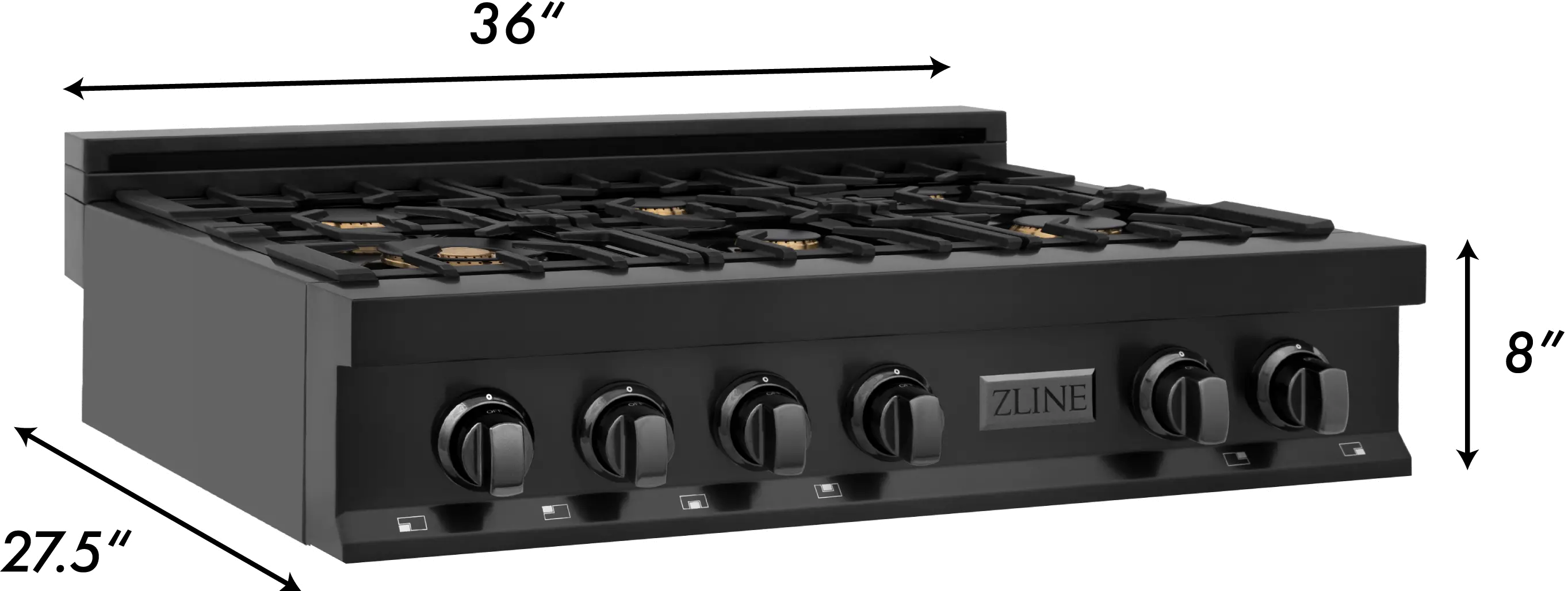 RTBZ-36-CB ZLINE Gas Cooktop - Black Stainless Steel, Brass 36 Inch-14