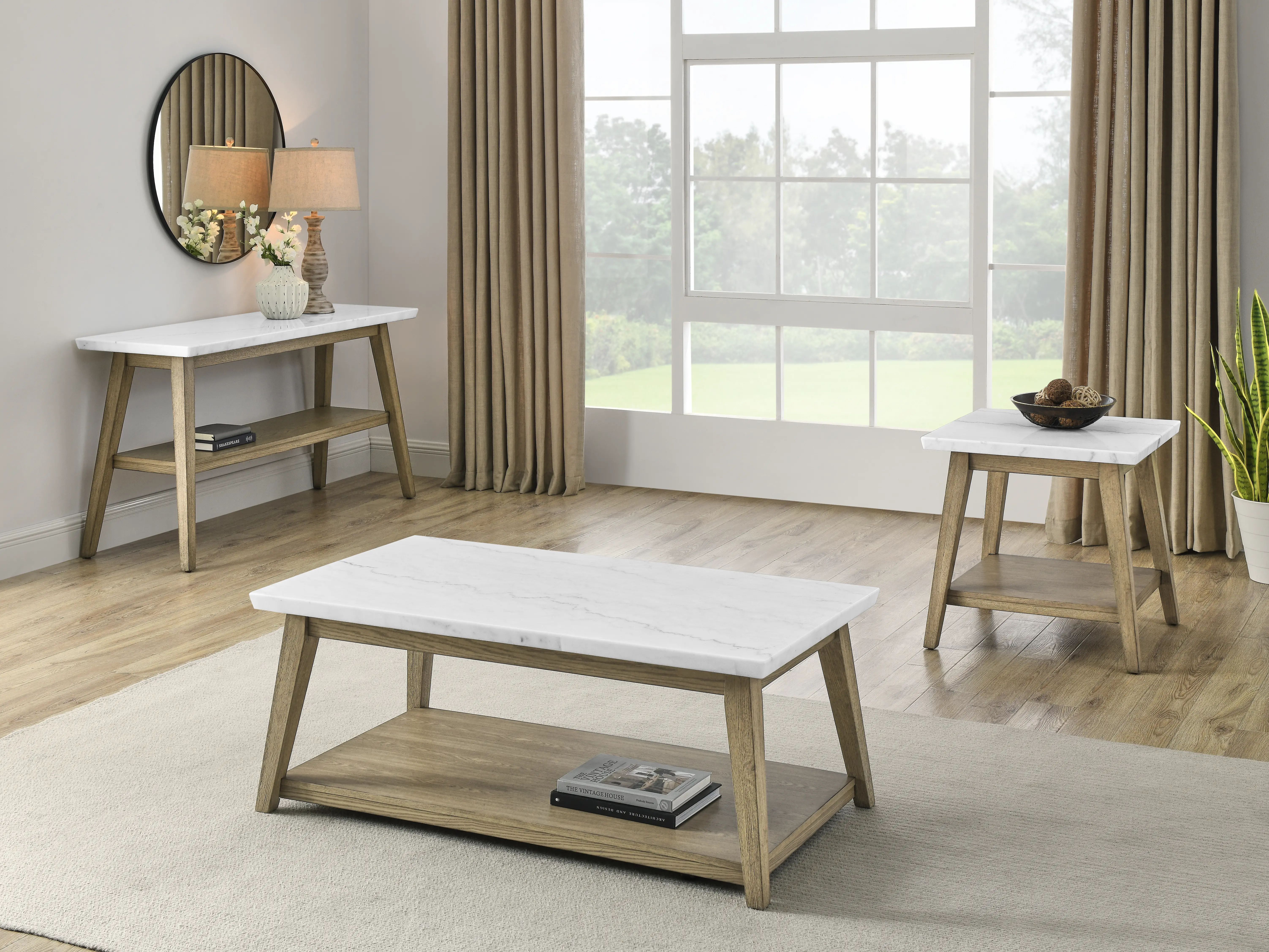 Vida White Marble and Natural Coffee Table-10