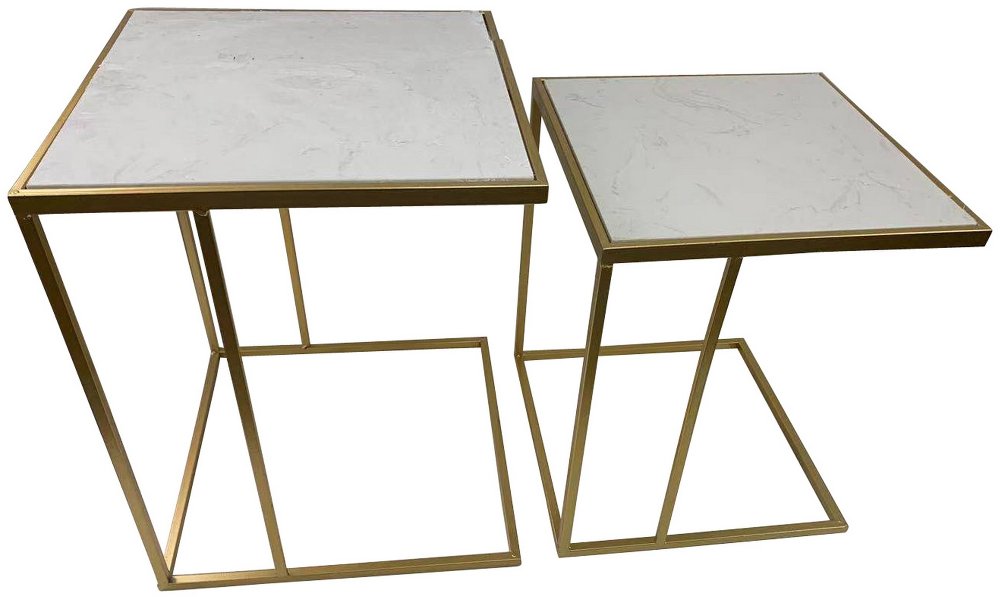 Samara Gold and Marble Nesting End Table Set of 2