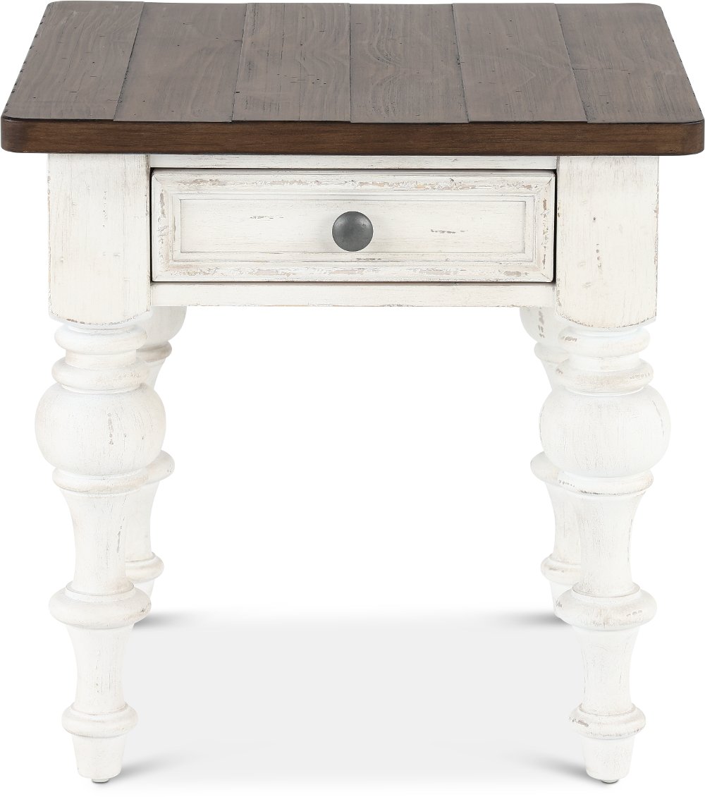 River Place White and Brown End Table