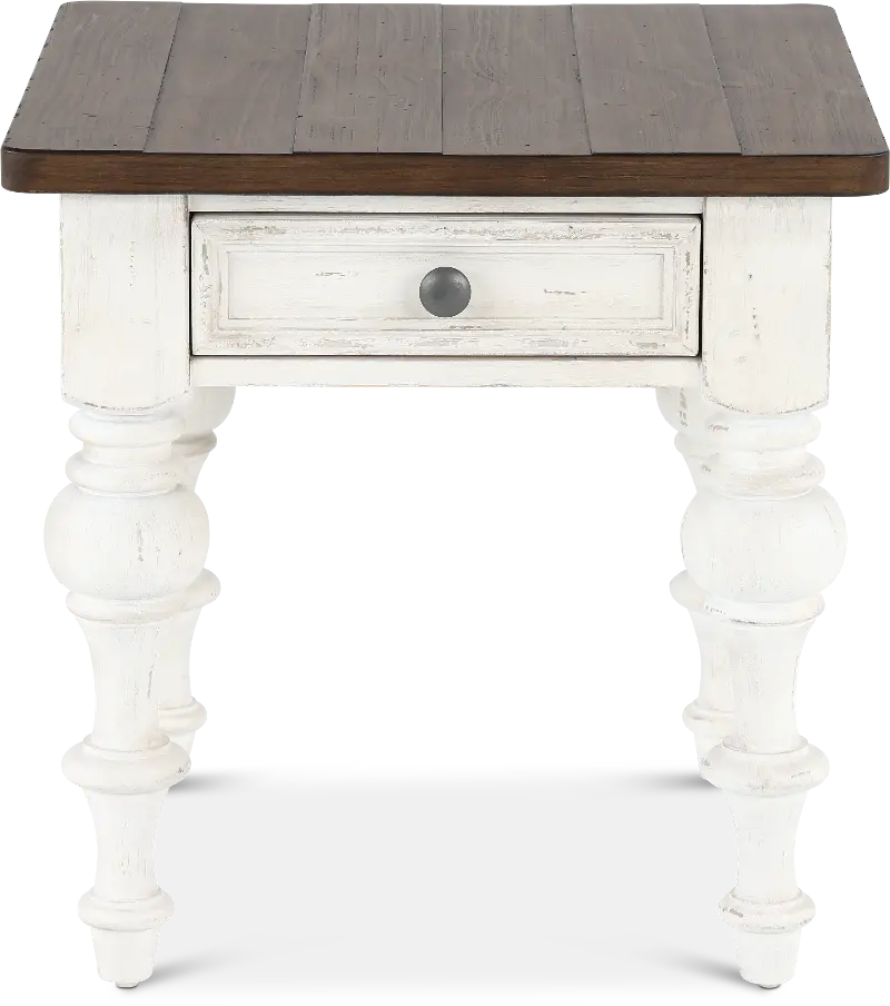 River Place White and Brown End Table
