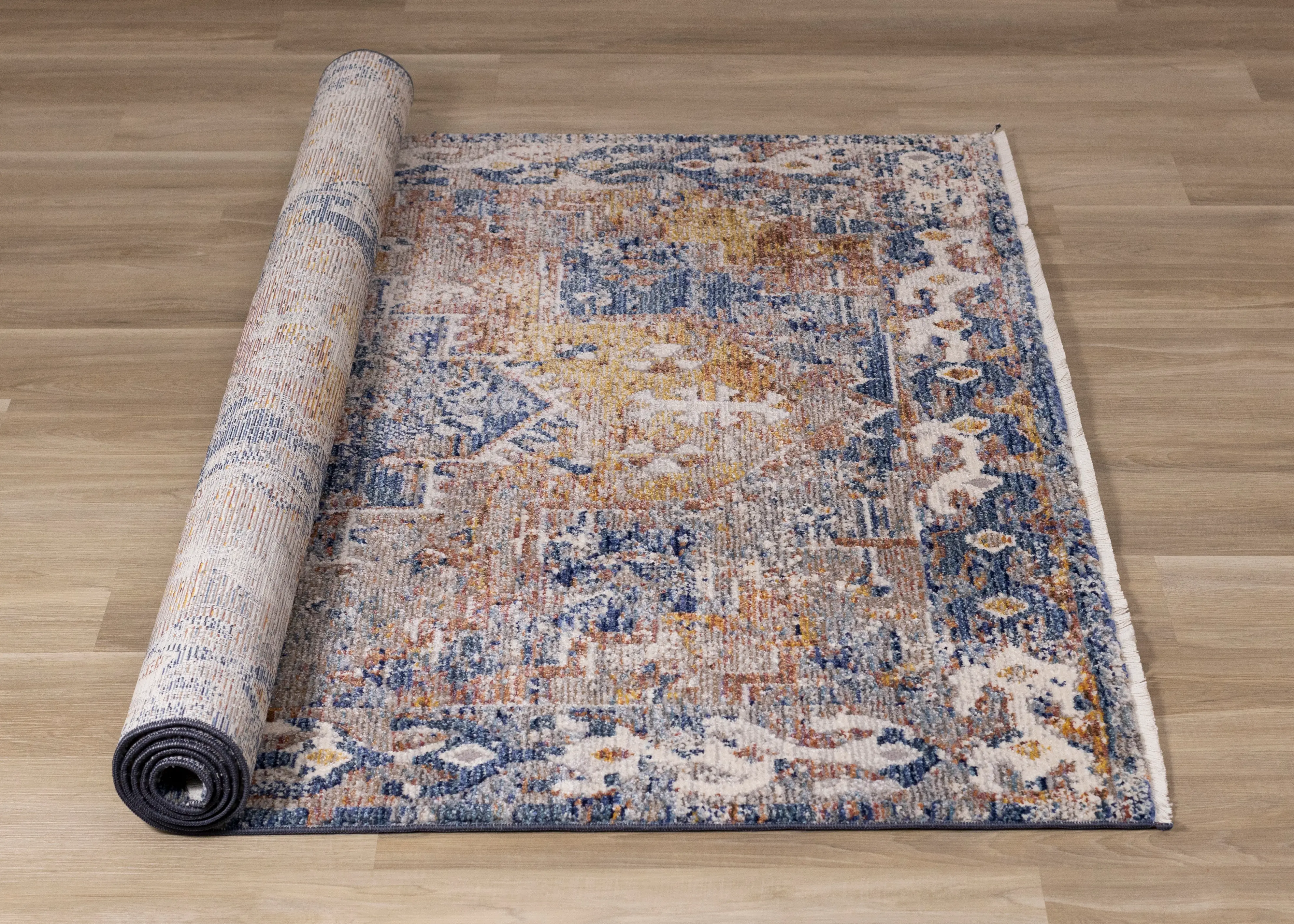 Evora Gray & Blue 5 x 7 Distressed Area Rug-4